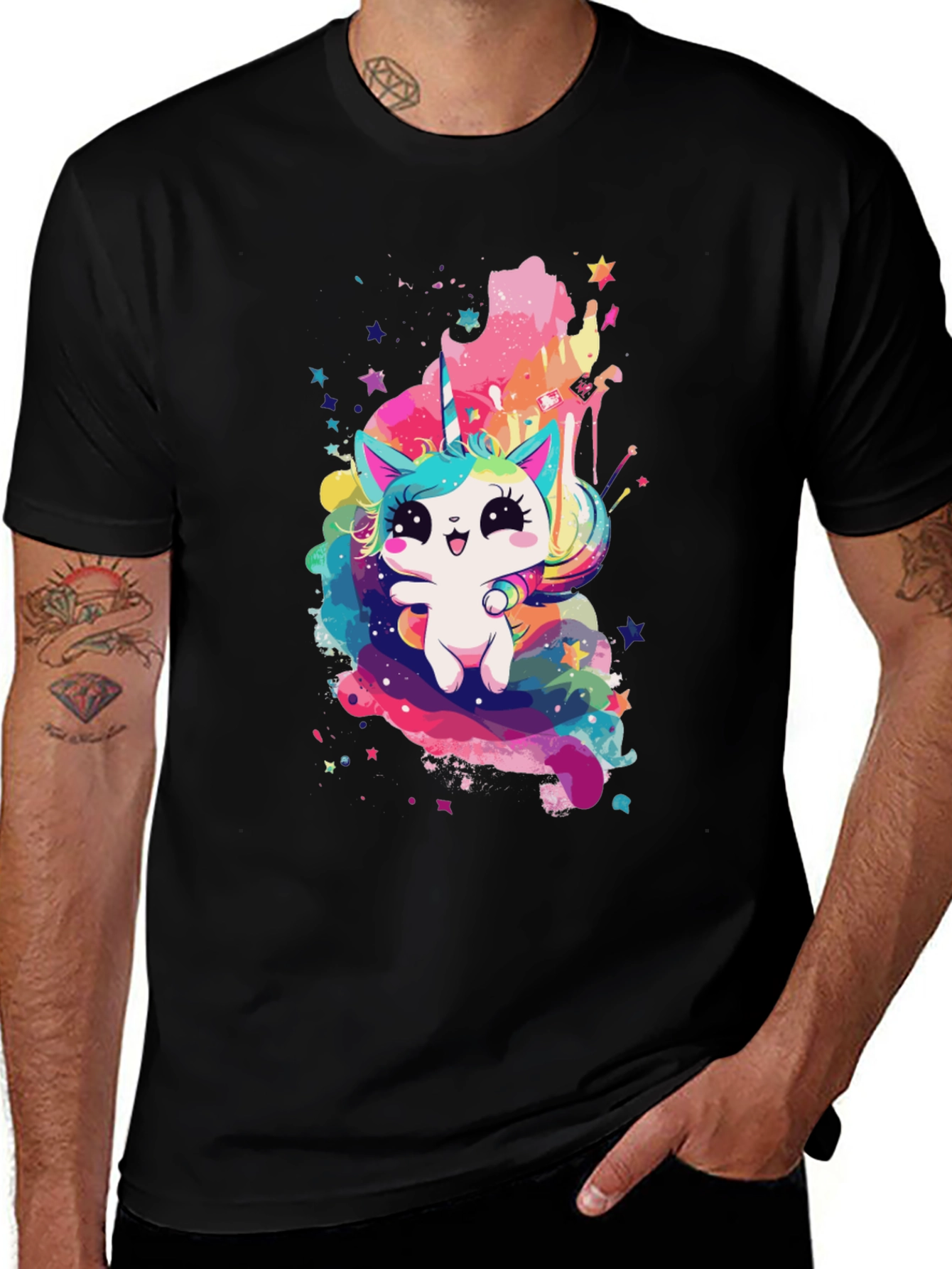 Variant 2 of Unicorn Cat Black T-Shirt - Whimsical Cute Design