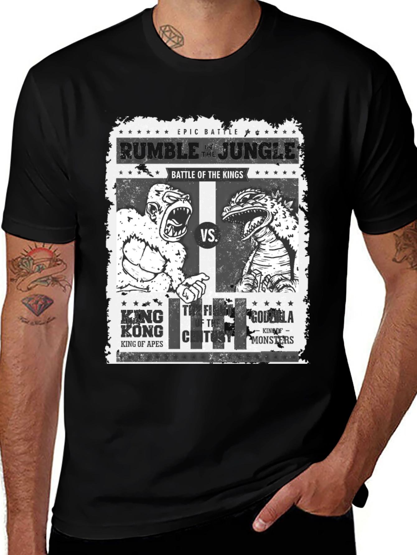 King Kong VS Godzilla Rumble in the Jungle Black T-Shirt