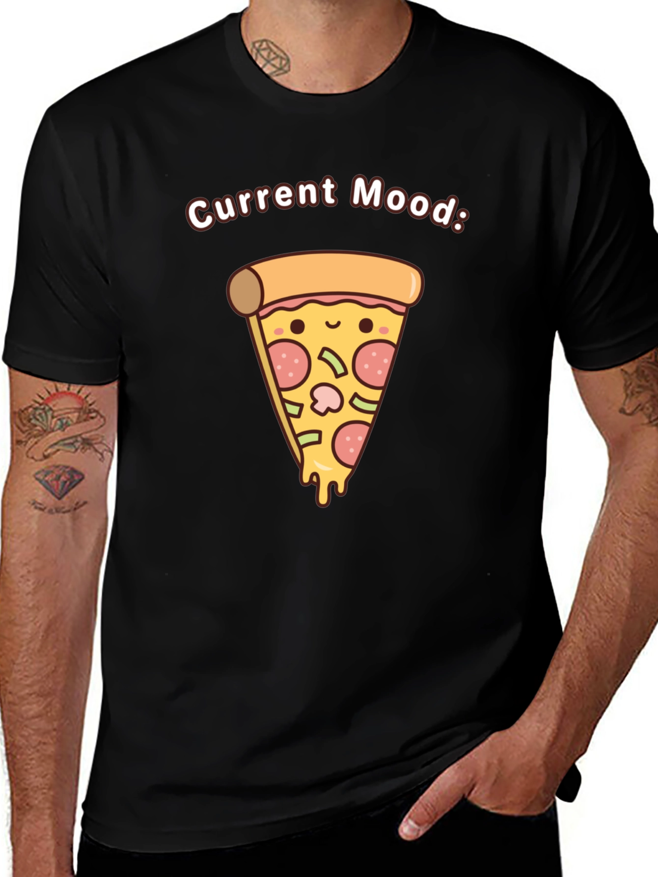 Current Mood: Pizza Black T-Shirt