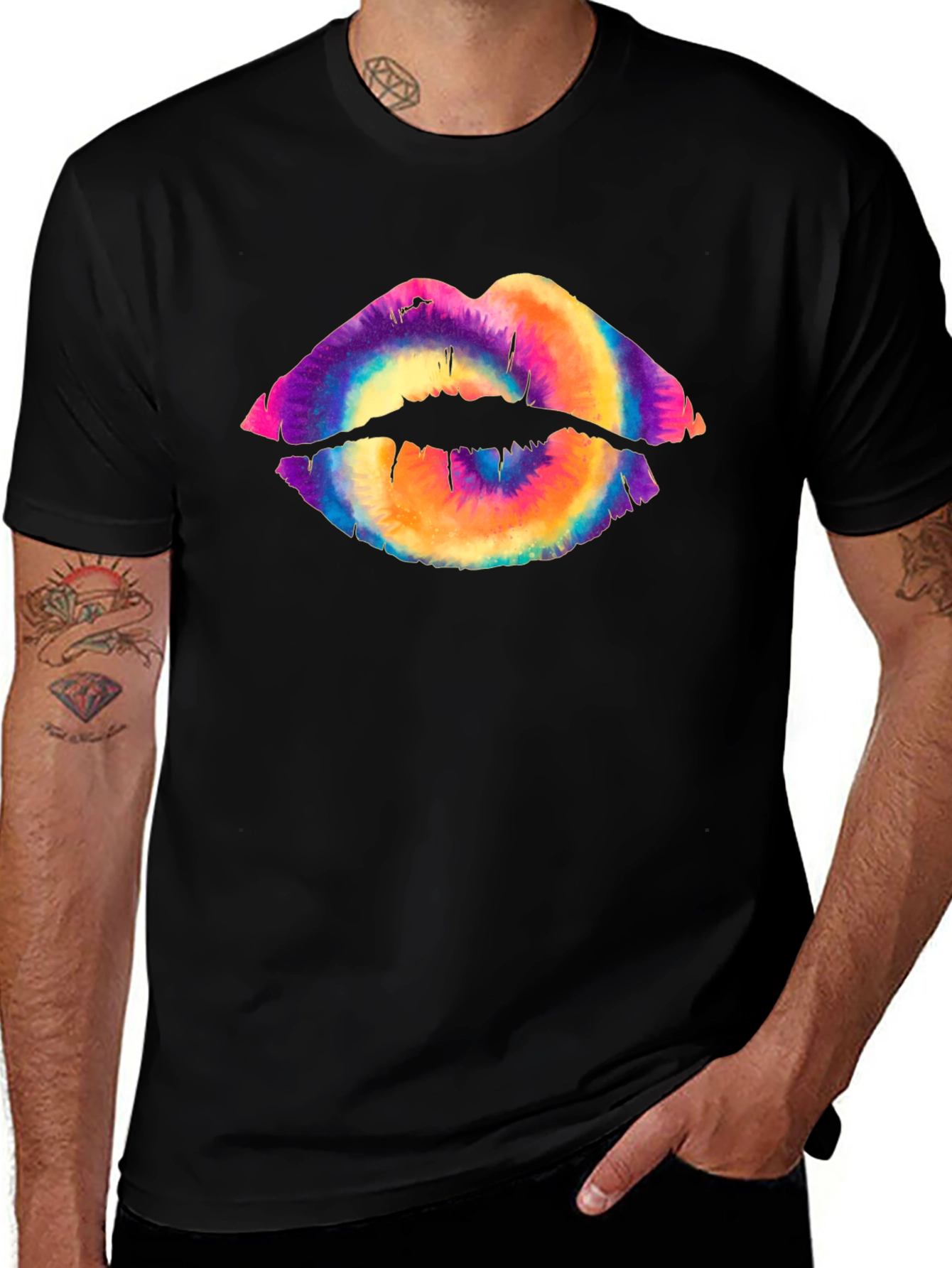 Variant 24 of Tie Dye Lips Graphic Tee - Unisex Black T-Shirt