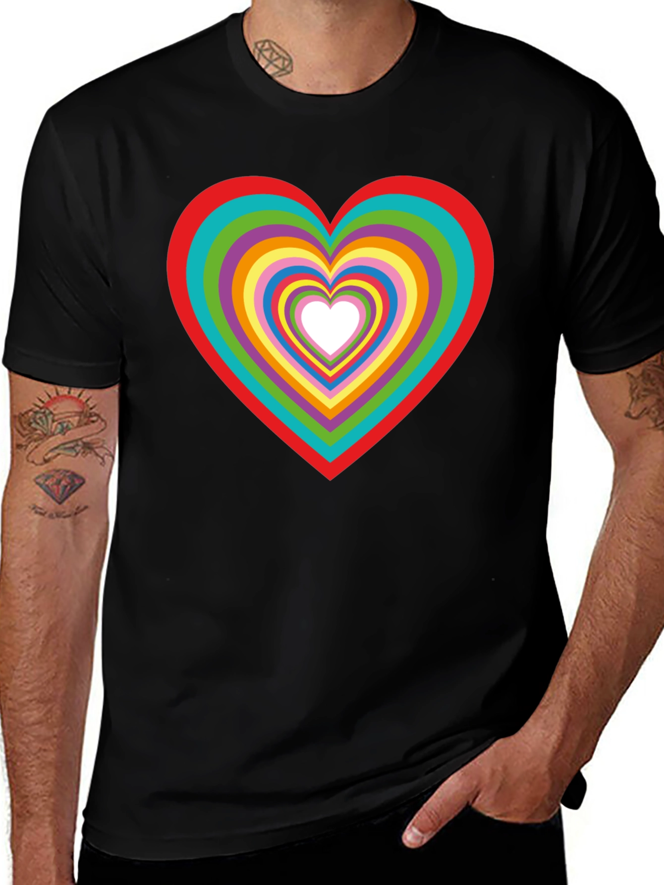 Variant 2 of Rainbow Heart Graphic Tee - Stylish Cotton T-Shirt