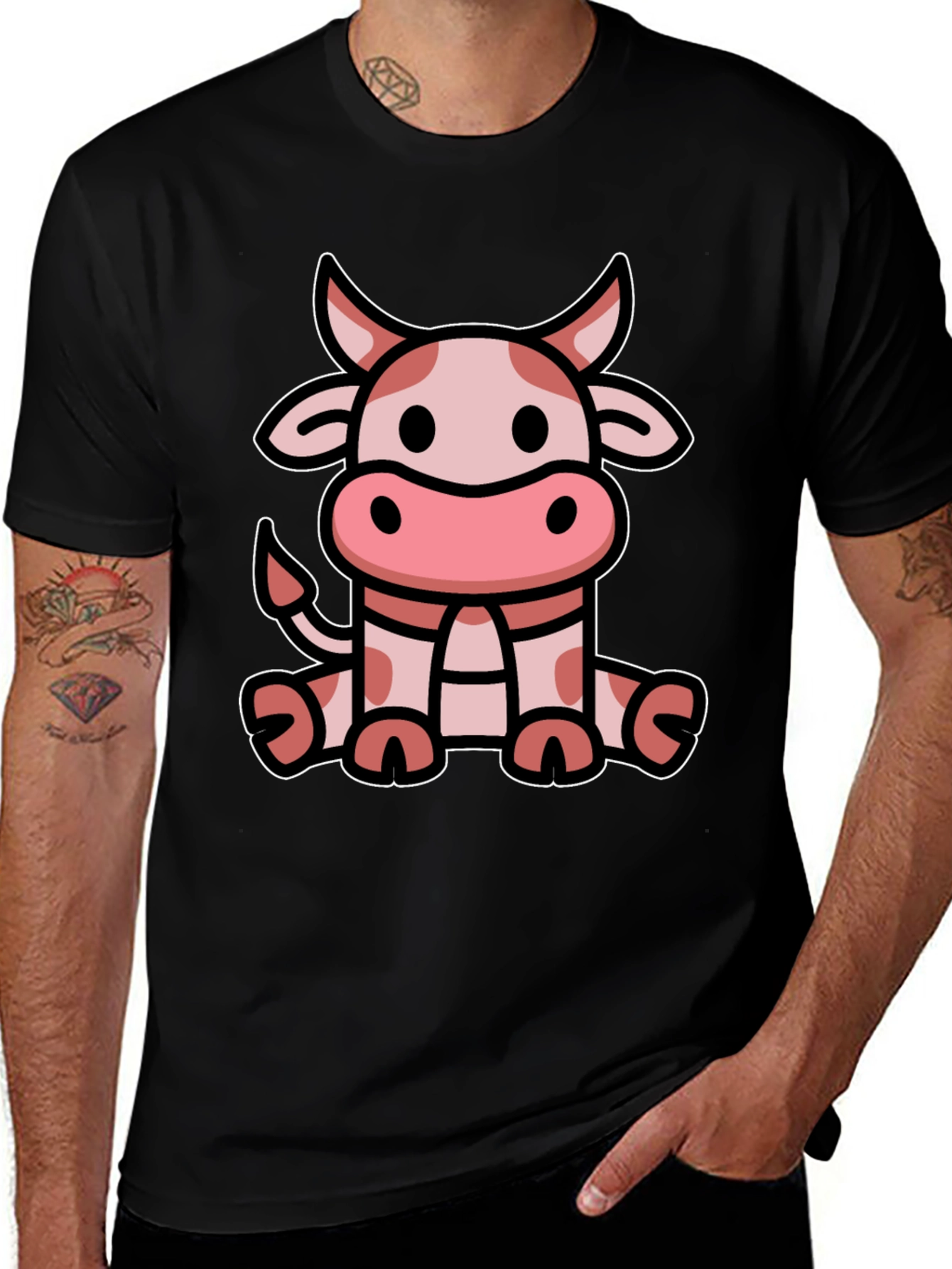 Variant 5 of Cute Cow Graphic Tee - Black T-Shirt