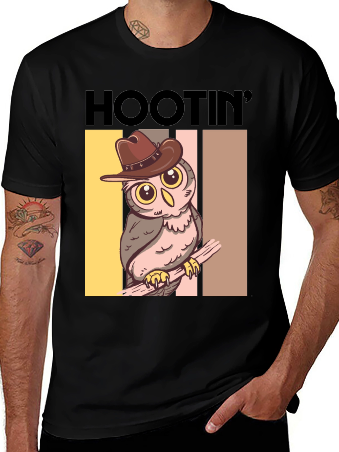 Variant 21 of Hootin' Owl Graphic Tee - Cowboy Style Cartoon Animal T-Shirt