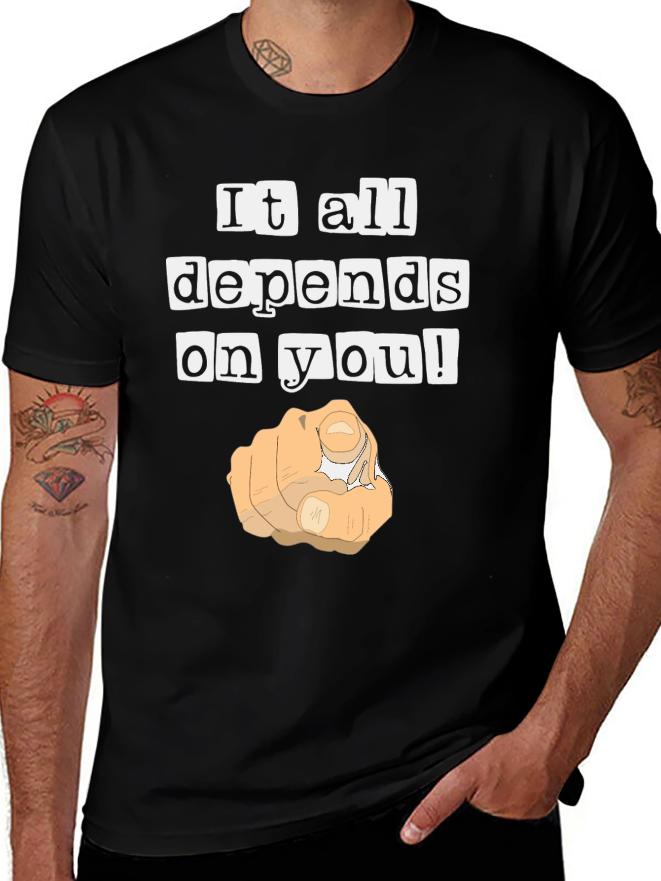 Variant 5 of It All Depends On You! Graphic Tee - Black Cotton Shirt
