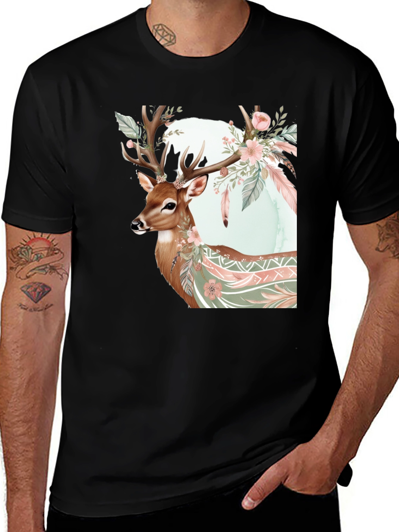 Deer Floral Print T-Shirt