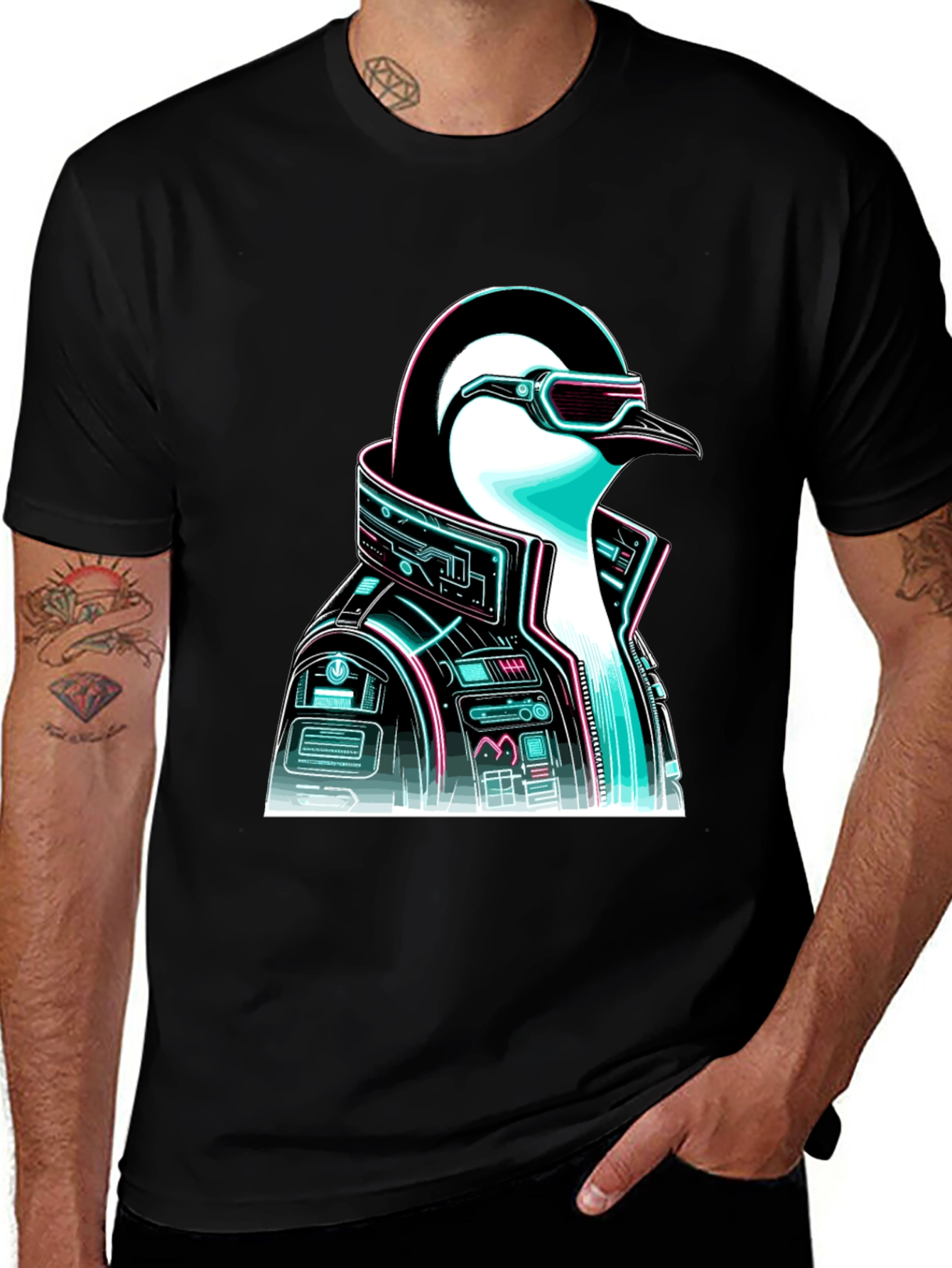 Variant 17 of Cyberpunk Penguin Graphic T-Shirt - Trendy Cool Design