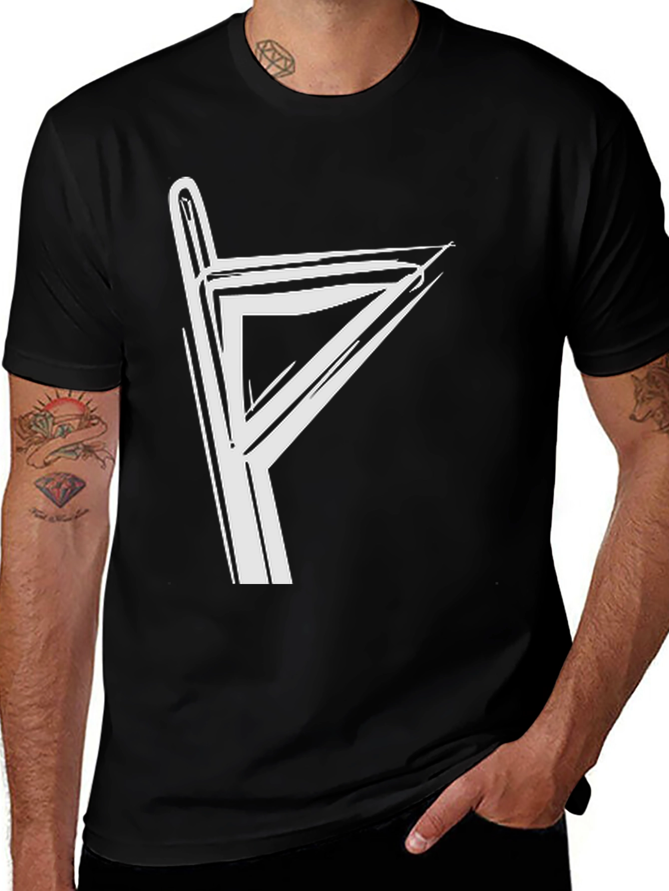 Variant 24 of Men's Black T-Shirt with White Rune Graphic