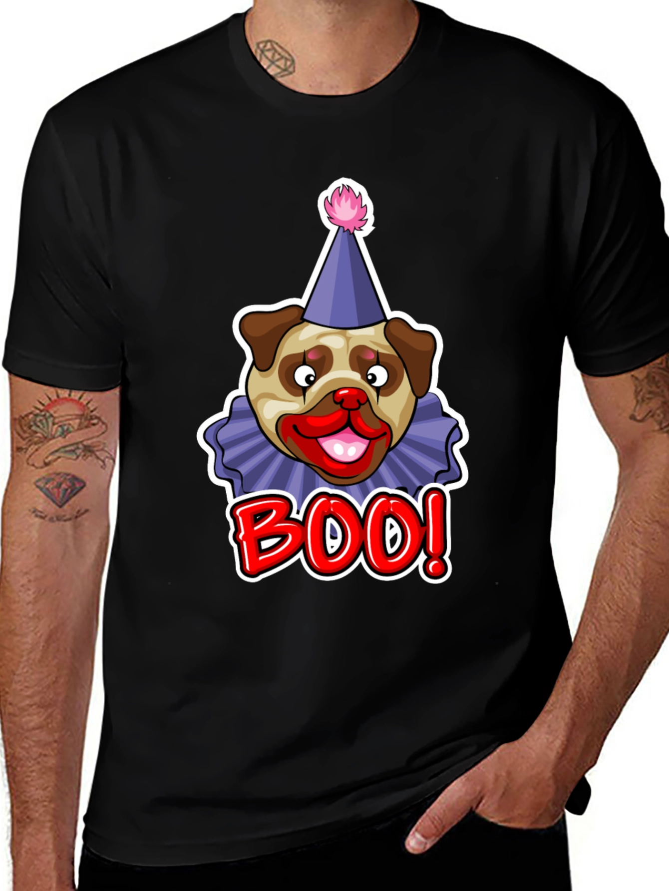 Variant 11 of Boo! Pug Clown Graphic Tee - Black