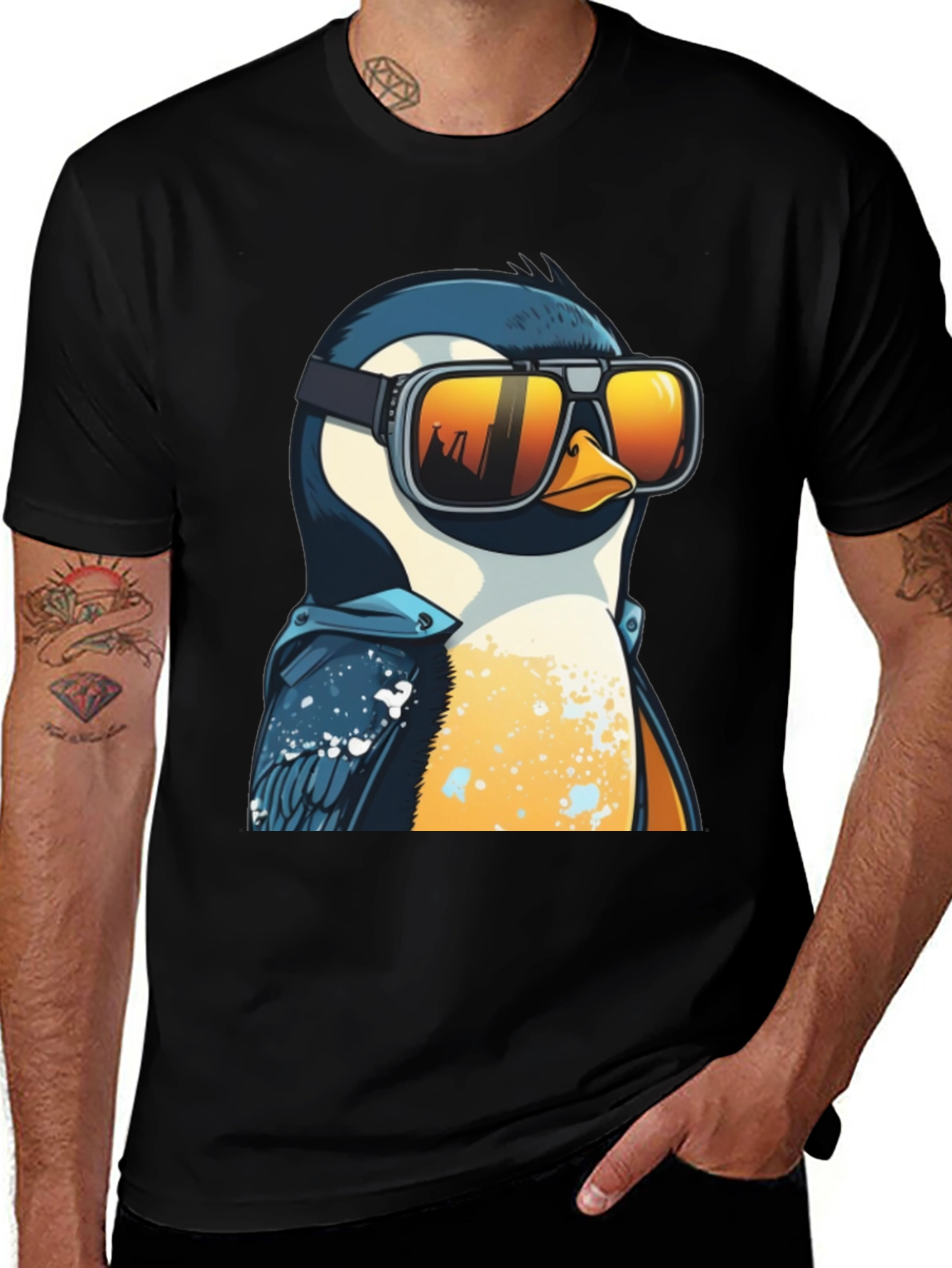 Variant 17 of Cool Penguin Graphic Tee - Black Cotton T-Shirt