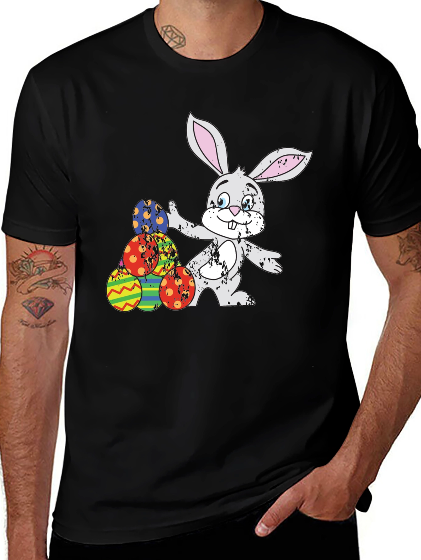 Variant 10 of Easter Bunny & Eggs Black Graphic Tee