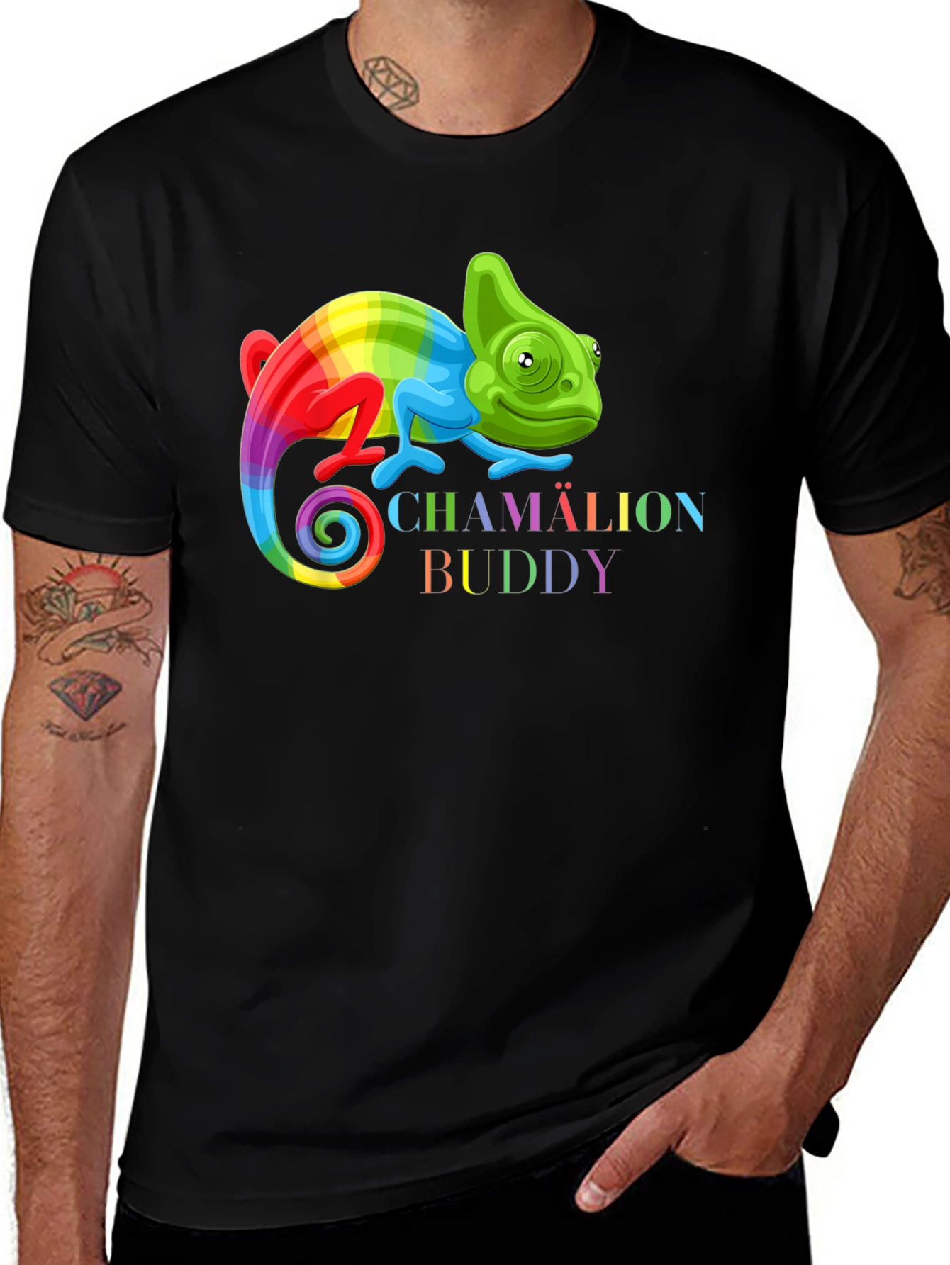 Black Rainbow Chameleon Buddy Black T-Shirt main image
