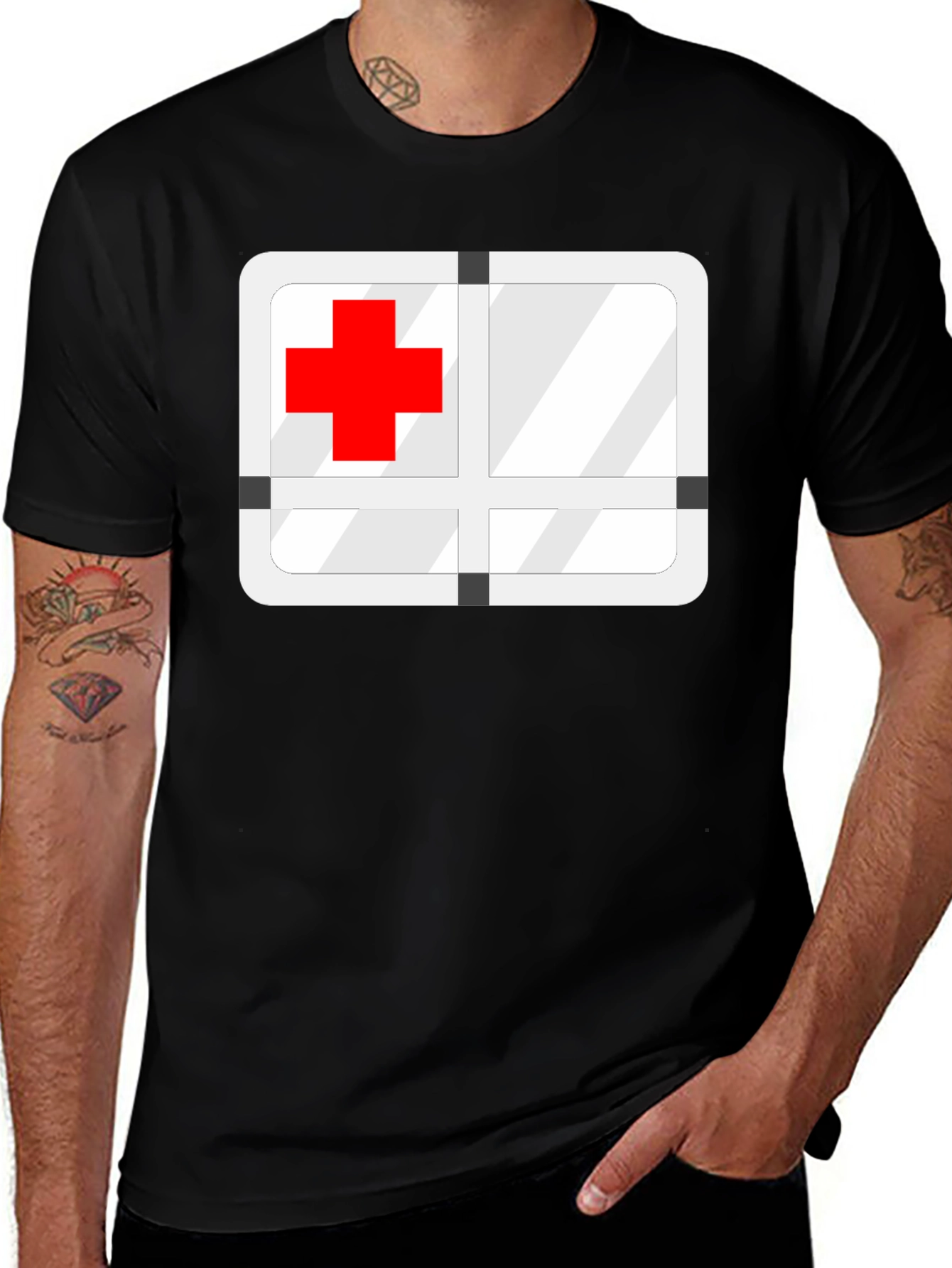 Variant 23 of Medical Red Cross Graphic Black T-Shirt