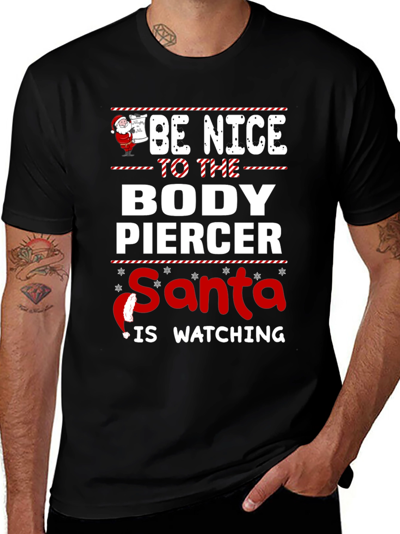 Variant 11 of Funny Body Piercer Santa Watching T-Shirt