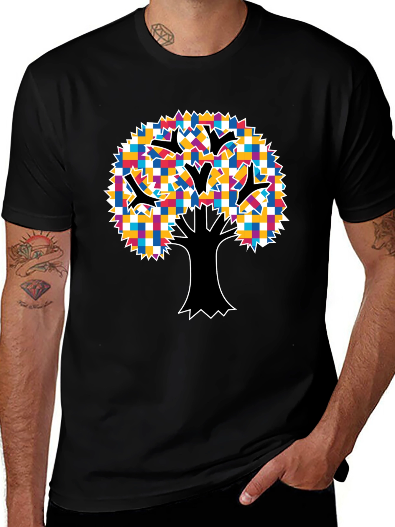 Variant 30 of Colorful Tree Graphic Black T-Shirt