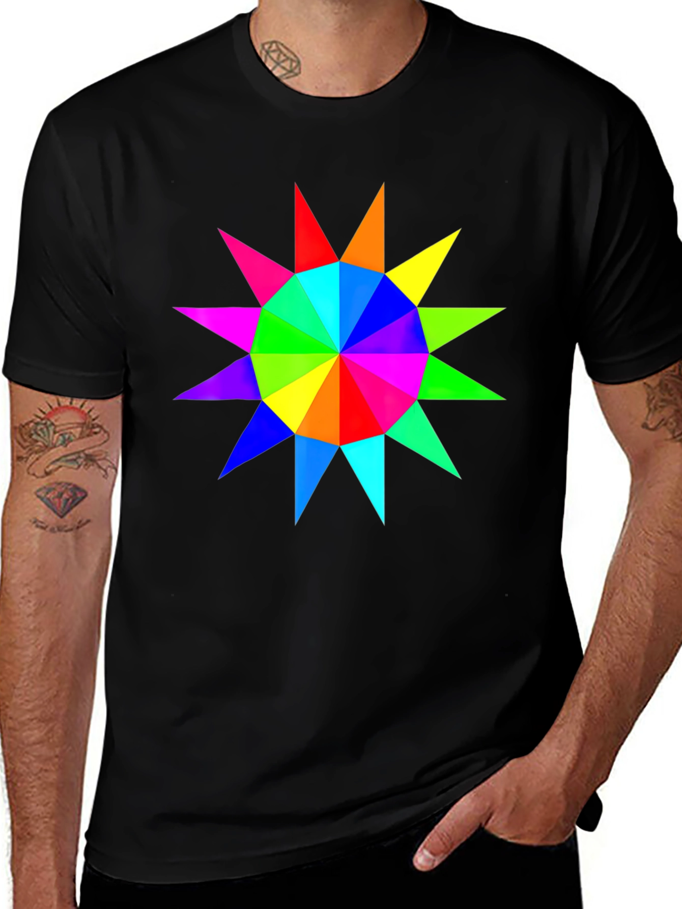 Variant 13 of Rainbow Starburst Graphic Black T-Shirt