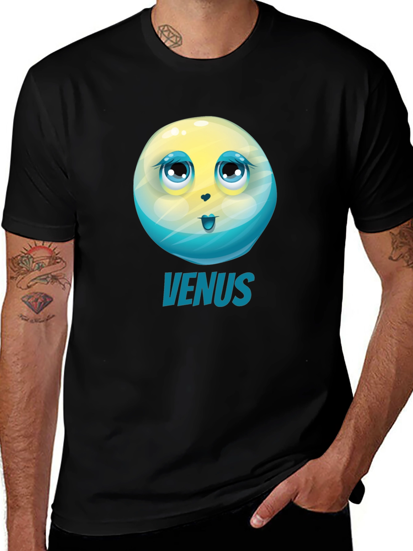 Venus Planet Cartoon Graphic Tee - Black Unisex T-Shirt