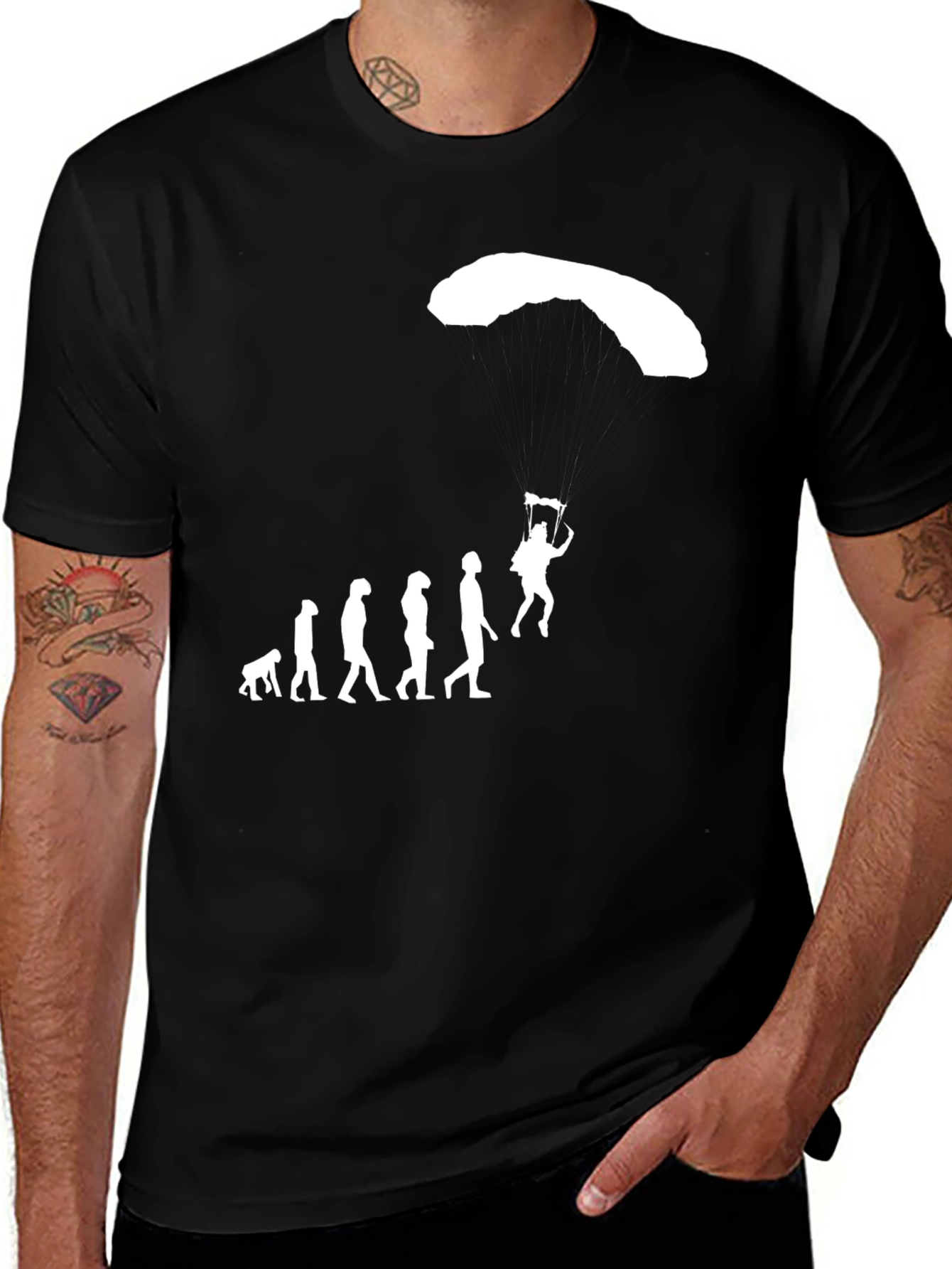 Variant 11 of Evolution of Parachuting Black T-Shirt