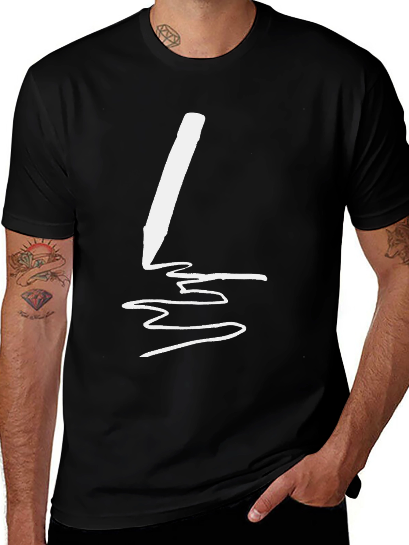 Variant 19 of Men's Black T-Shirt with White Pencil Graphic