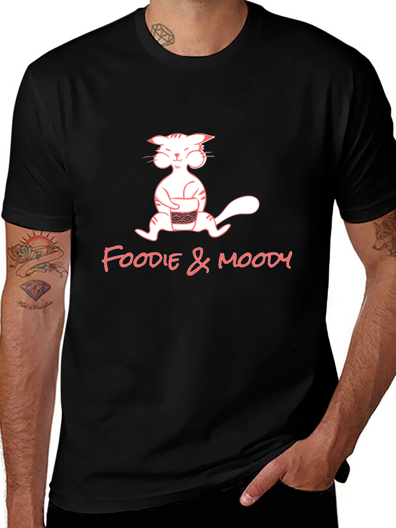 Variant 7 of Foodie & Moody Cat Graphic Tee - Unisex Black T-Shirt
