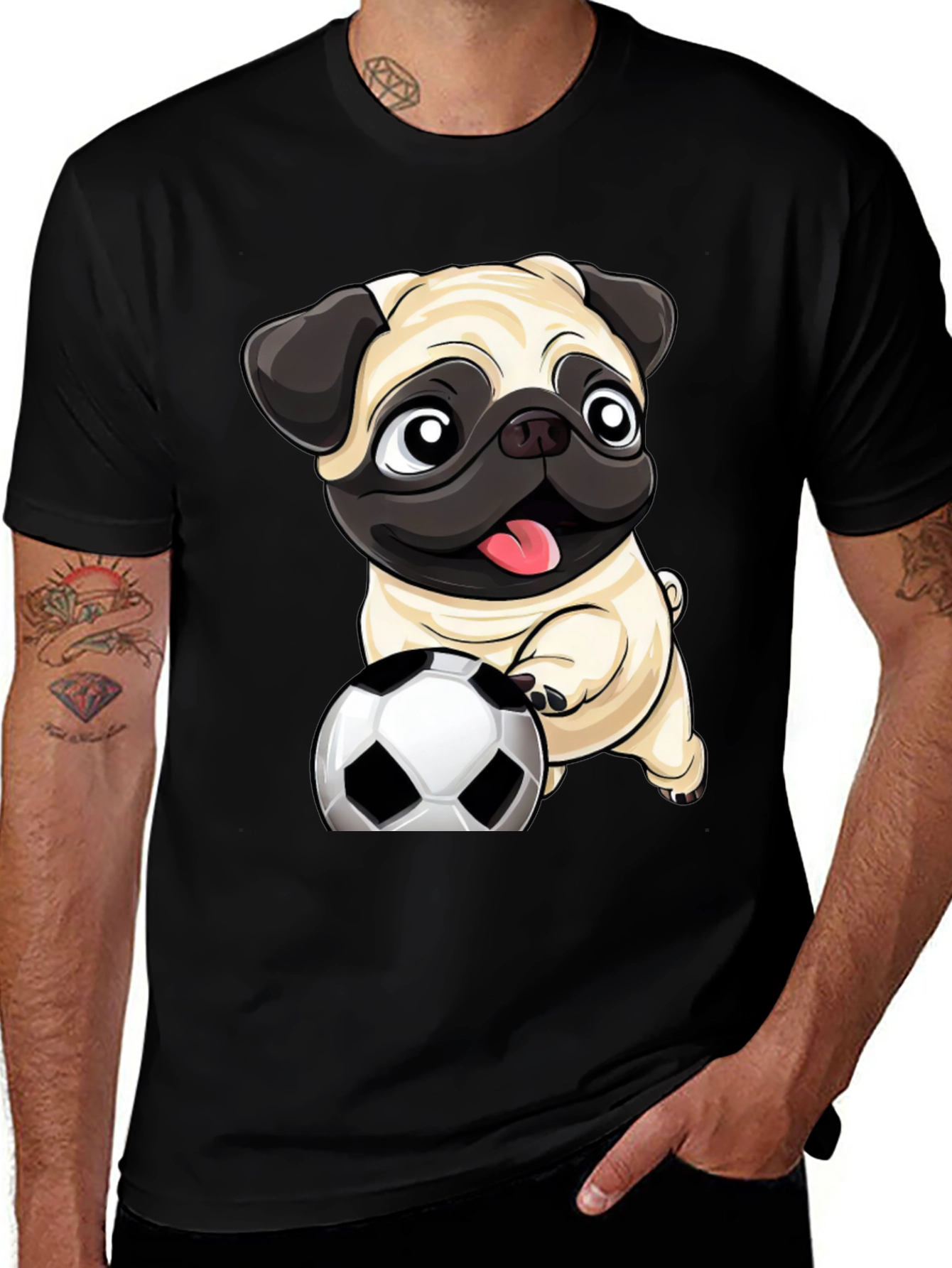 Variant 13 of Pug Soccer T-Shirt - Cute Cartoon Dog Tee