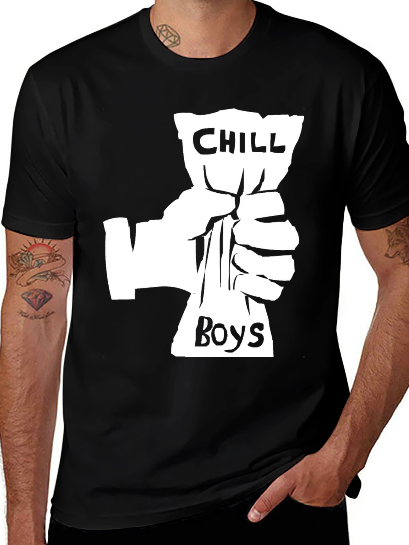 Variant 27 of Chill Boys Graphic T-Shirt - Black Crew Neck Tee