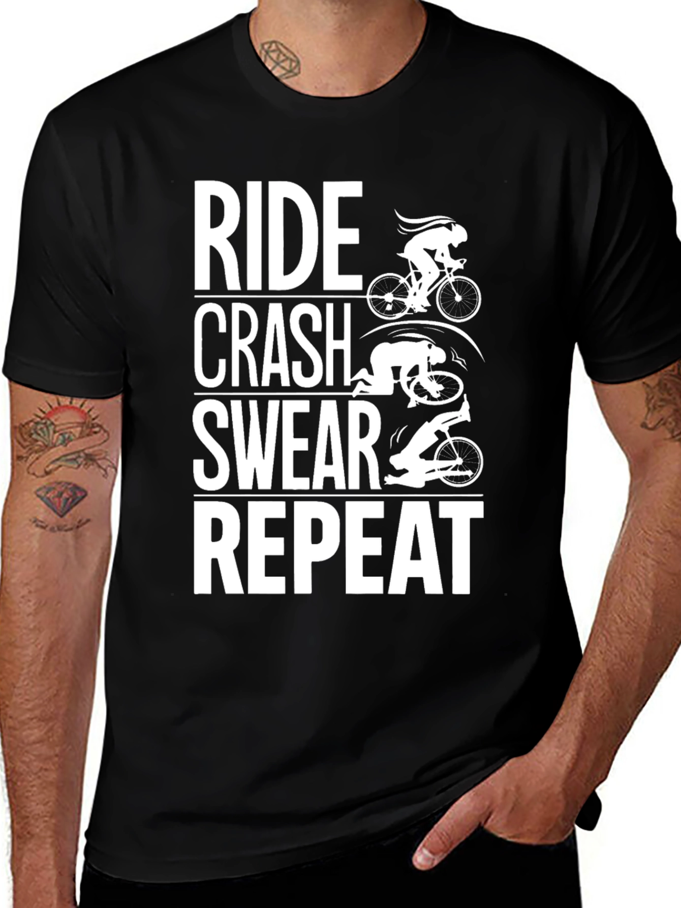 Variant 3 of Ride Crash Swear Repeat Cycling Graphic T-Shirt