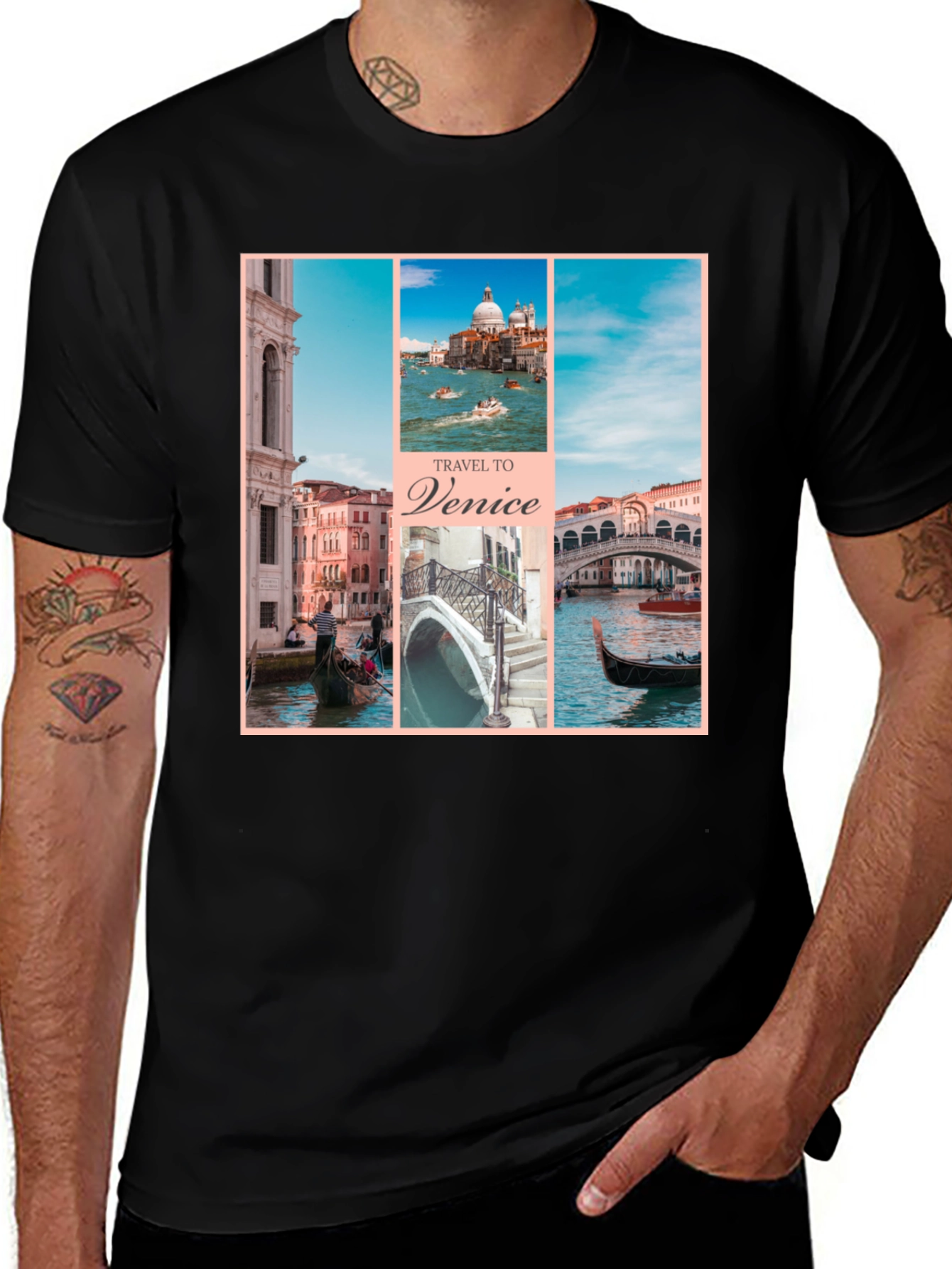 Venice Travel T-Shirt, Black Graphic Tee