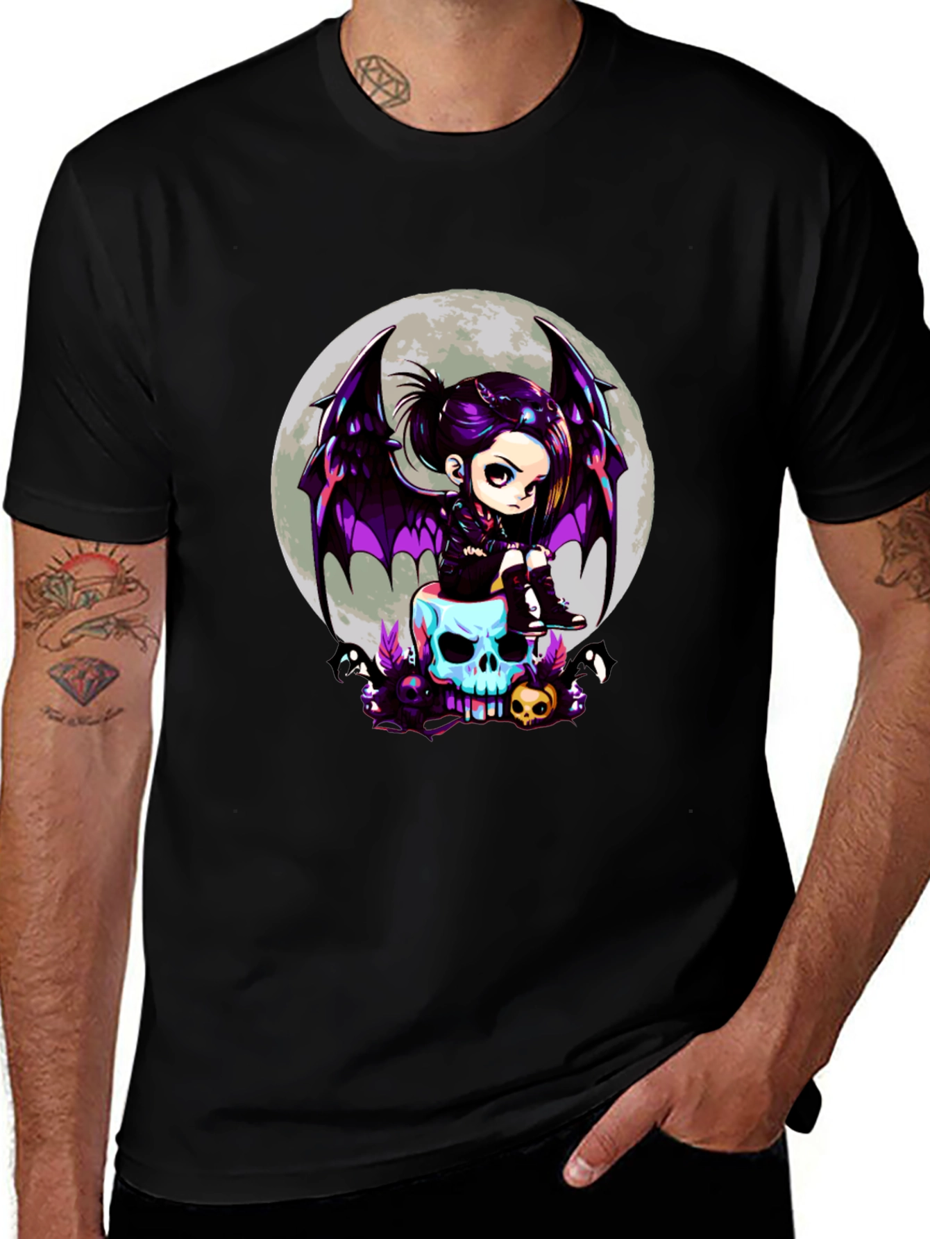 Variant 4 of Gothic Girl on Skull T-Shirt - Halloween Tee