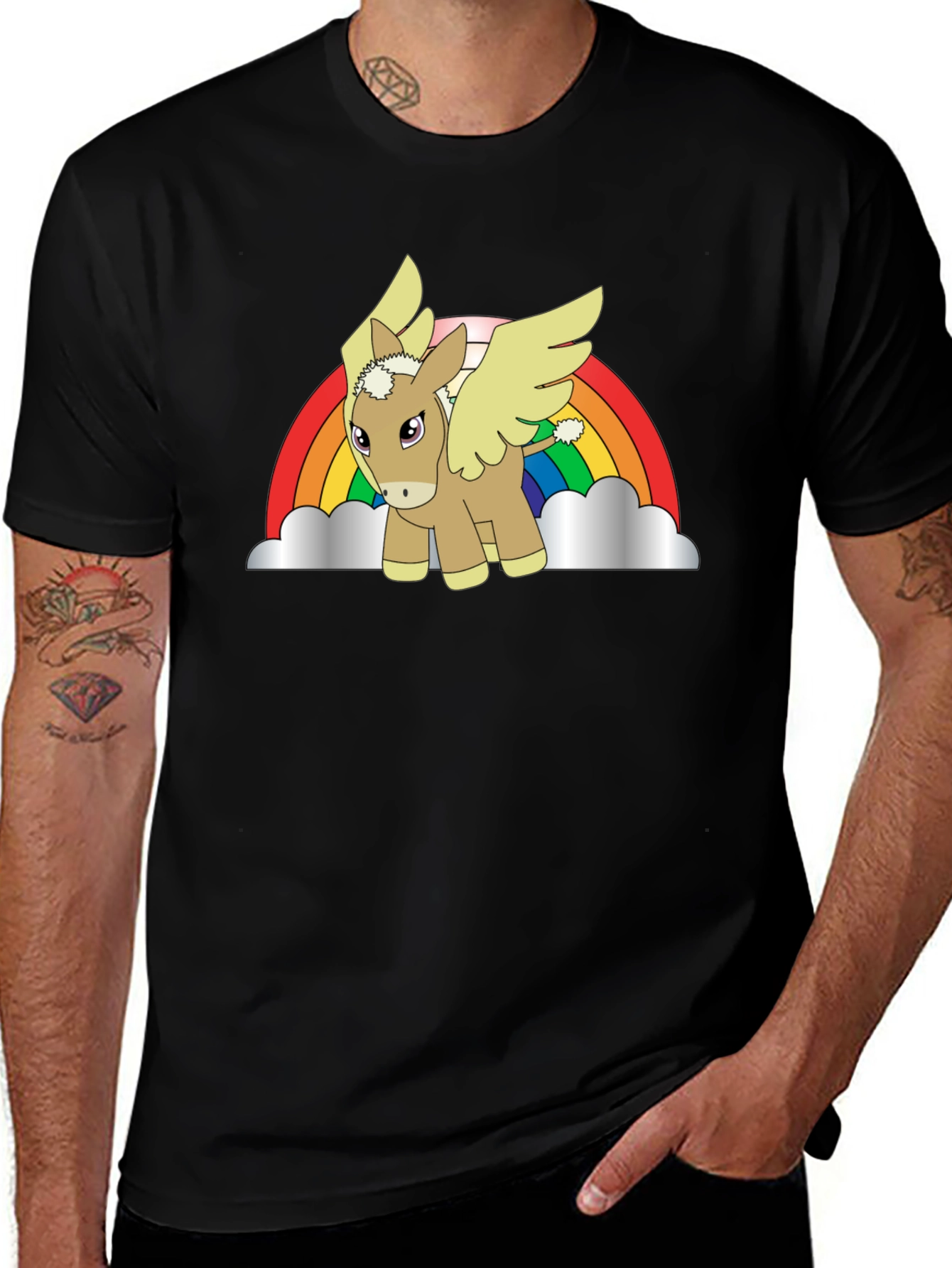 Variant 29 of Rainbow Donkey Pegasus Black T-Shirt