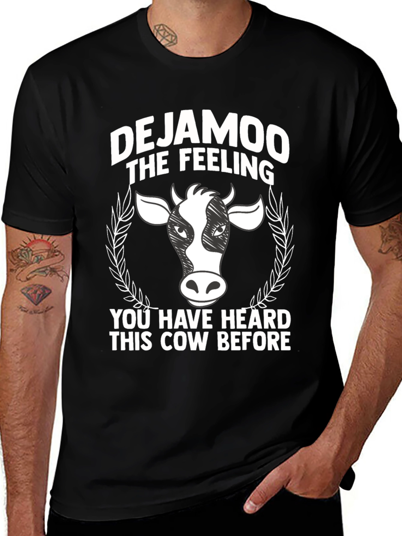 Variant 12 of Dejamoo Cow Graphic Black T-Shirt Funny Animal Pun Tee