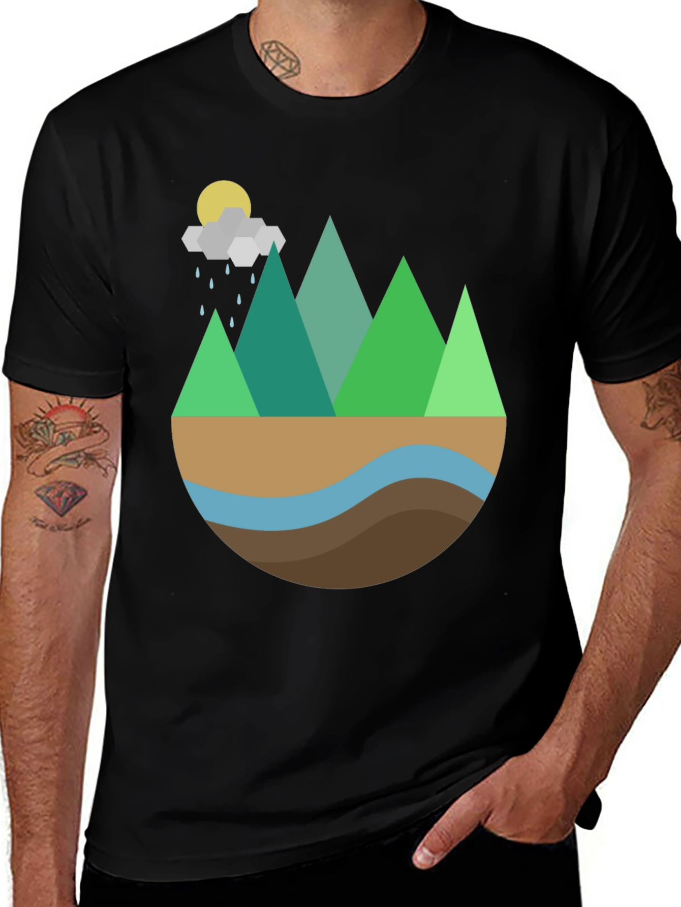 Variant 5 of Geometric Mountain Scene Graphic Tee - Black