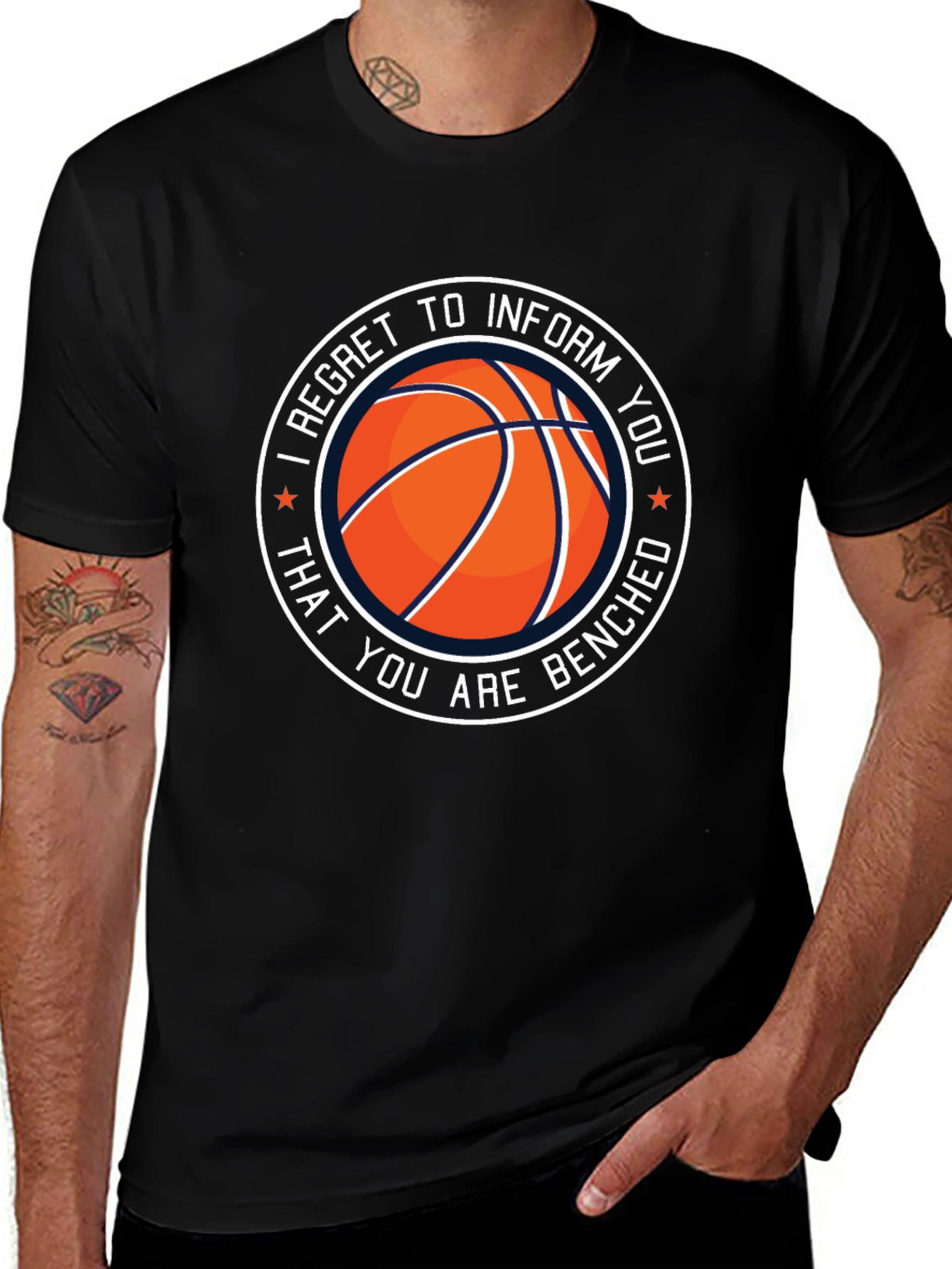 Variant 12 of Basketball 'Benched' Graphic Tee - Black Cotton T-Shirt