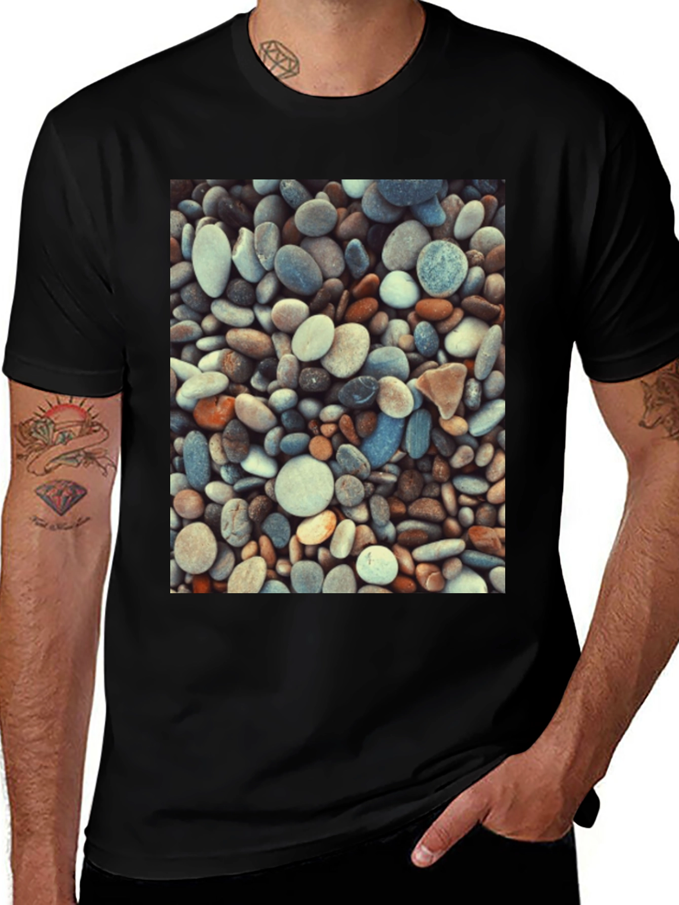 Variant 21 of Pebble Stone Print Black T-Shirt