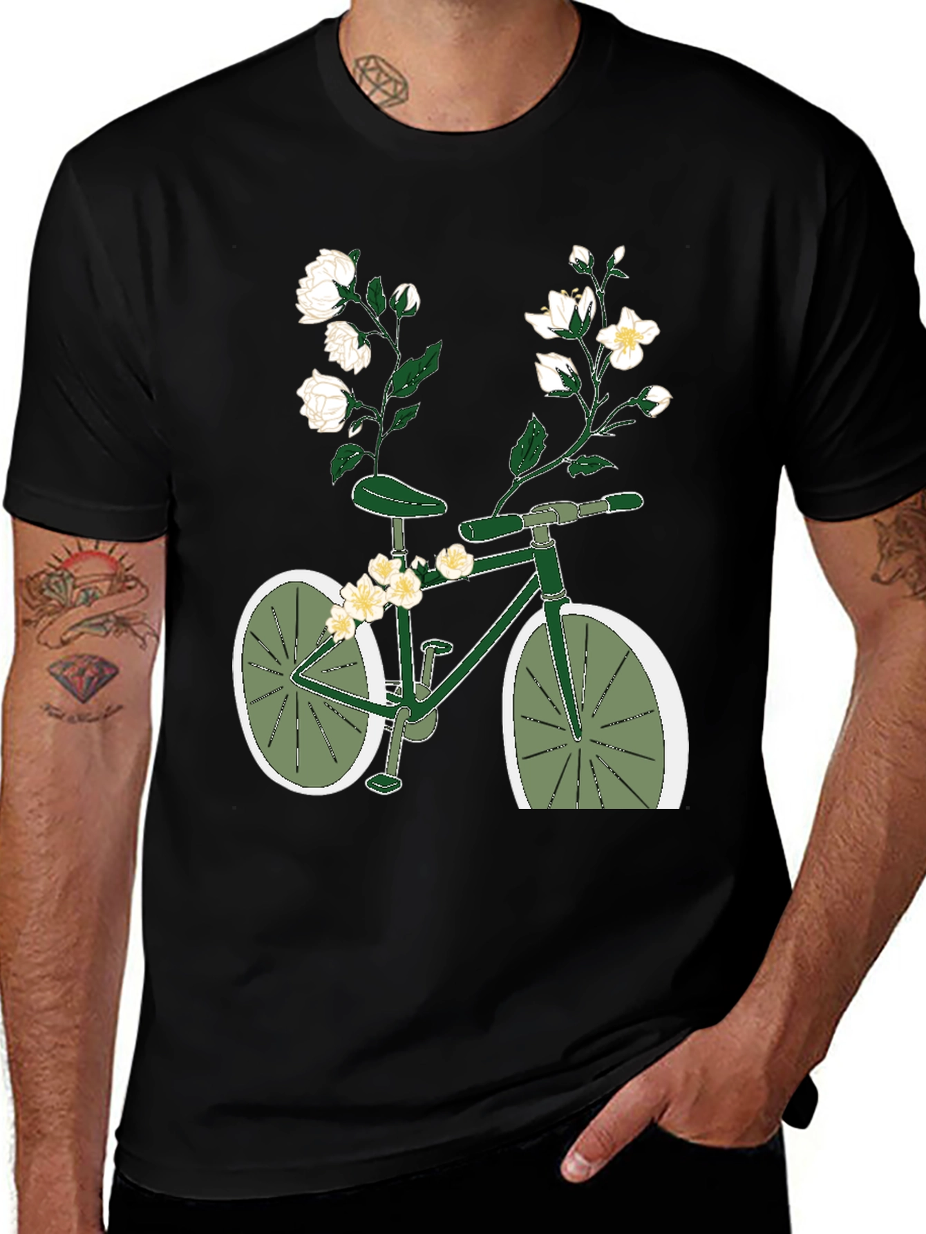 Black Floral Bicycle Graphic Tee - Unique Design main image