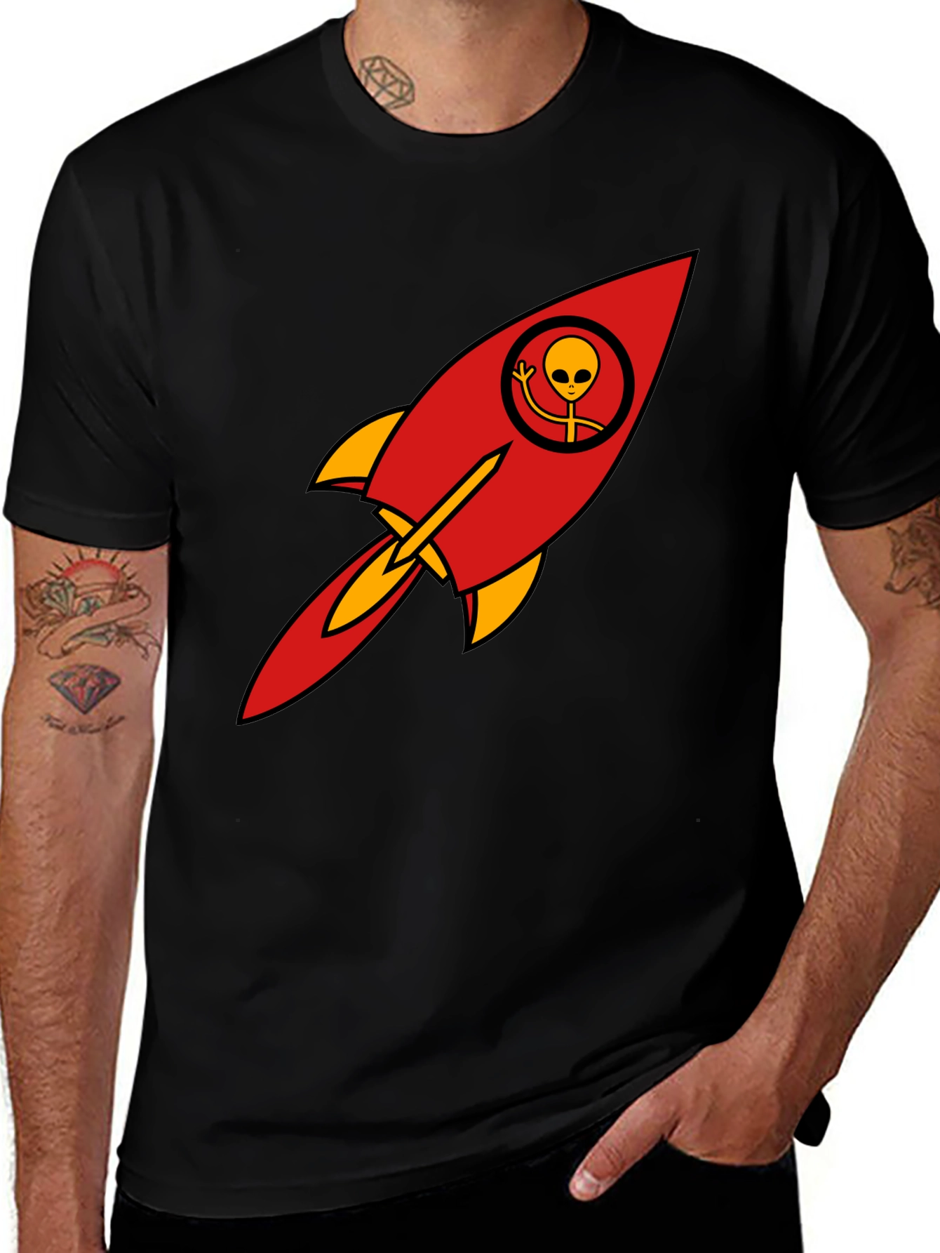 Variant 12 of Alien Rocket T-Shirt - Black Cotton Blend Graphic Tee