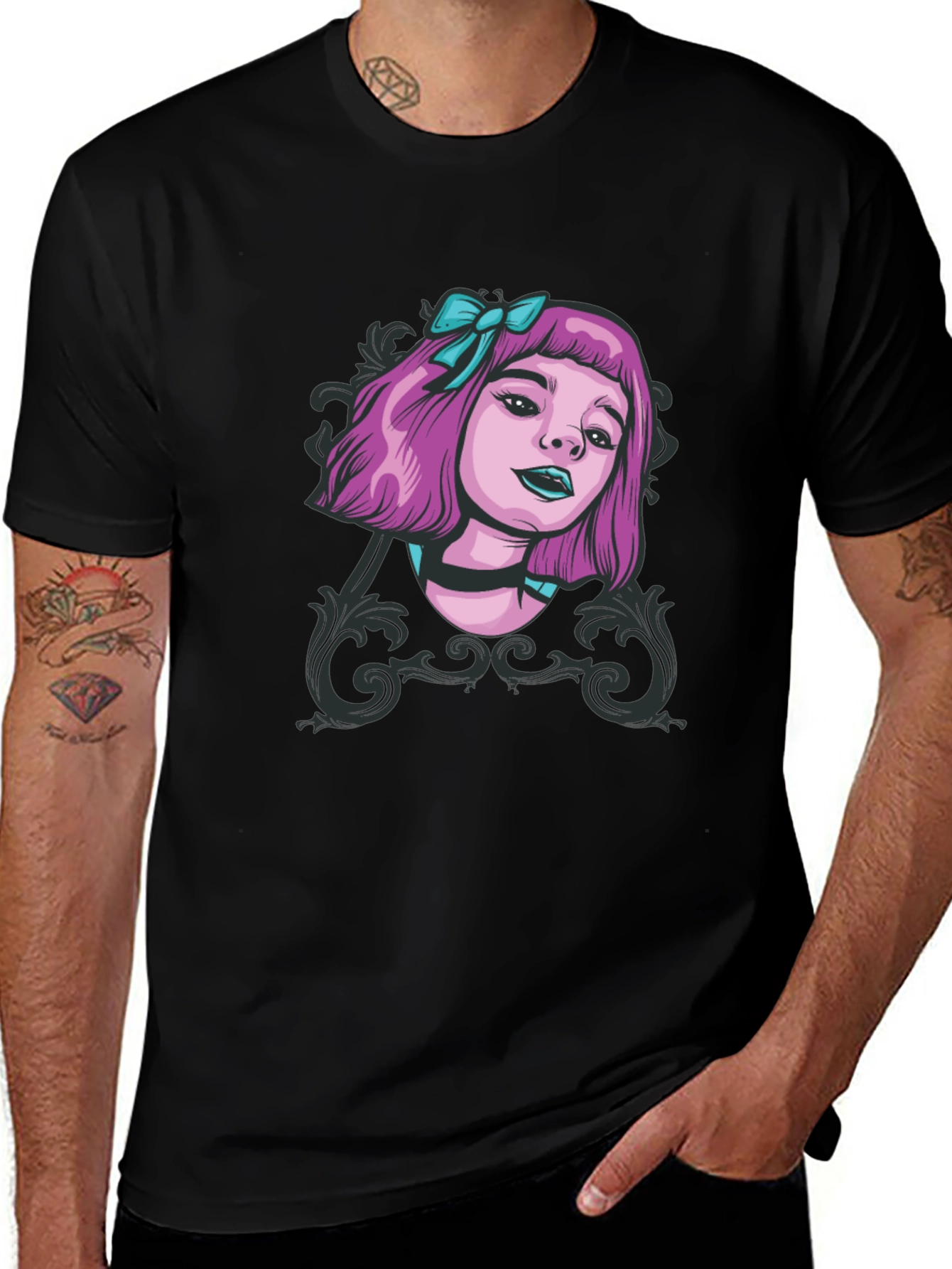 Variant 30 of Gothic Girl Tee - Edgy Cartoon Graphic T-Shirt