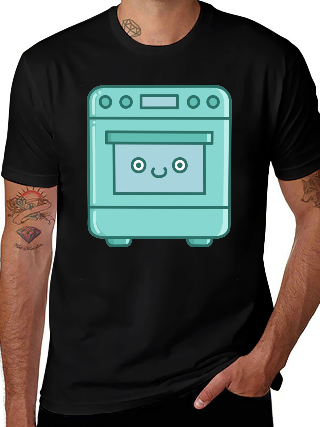 Variant 30 of Cute Oven Cartoon Graphic T-Shirt - Black