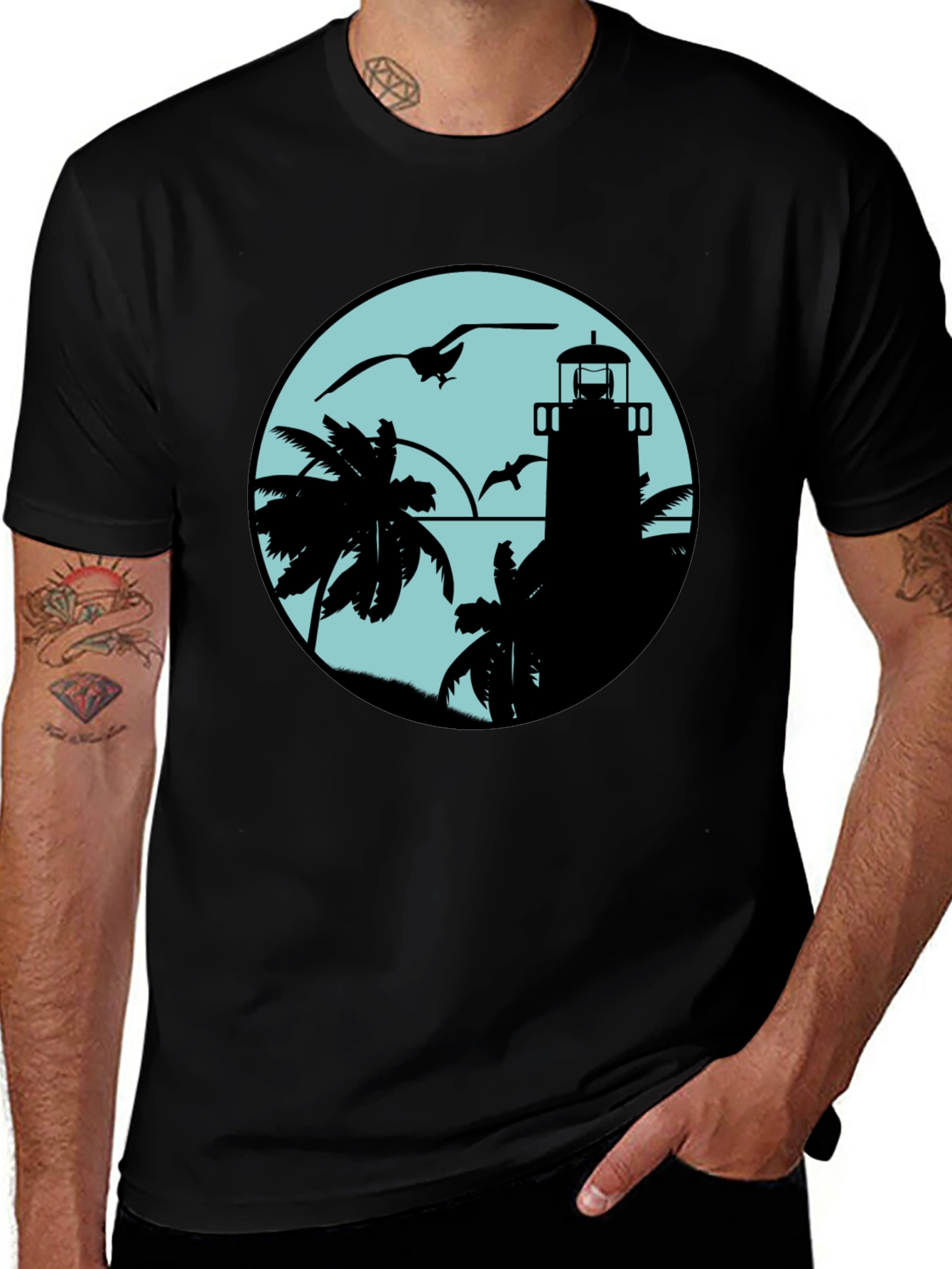 Variant 10 of Coastal Lighthouse Graphic Tee - Black