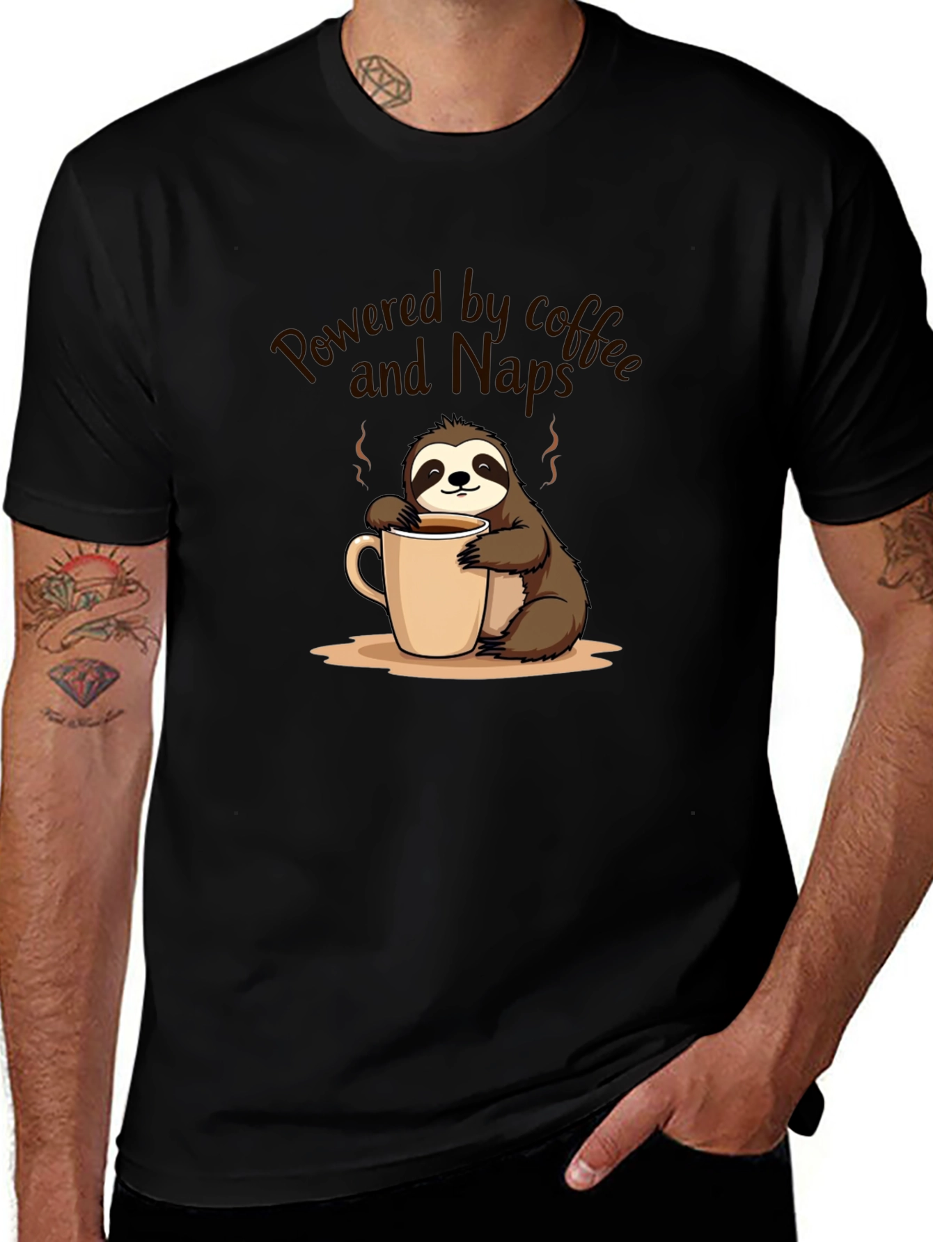 Black Powered by Coffee and Naps Sloth T-Shirt main image