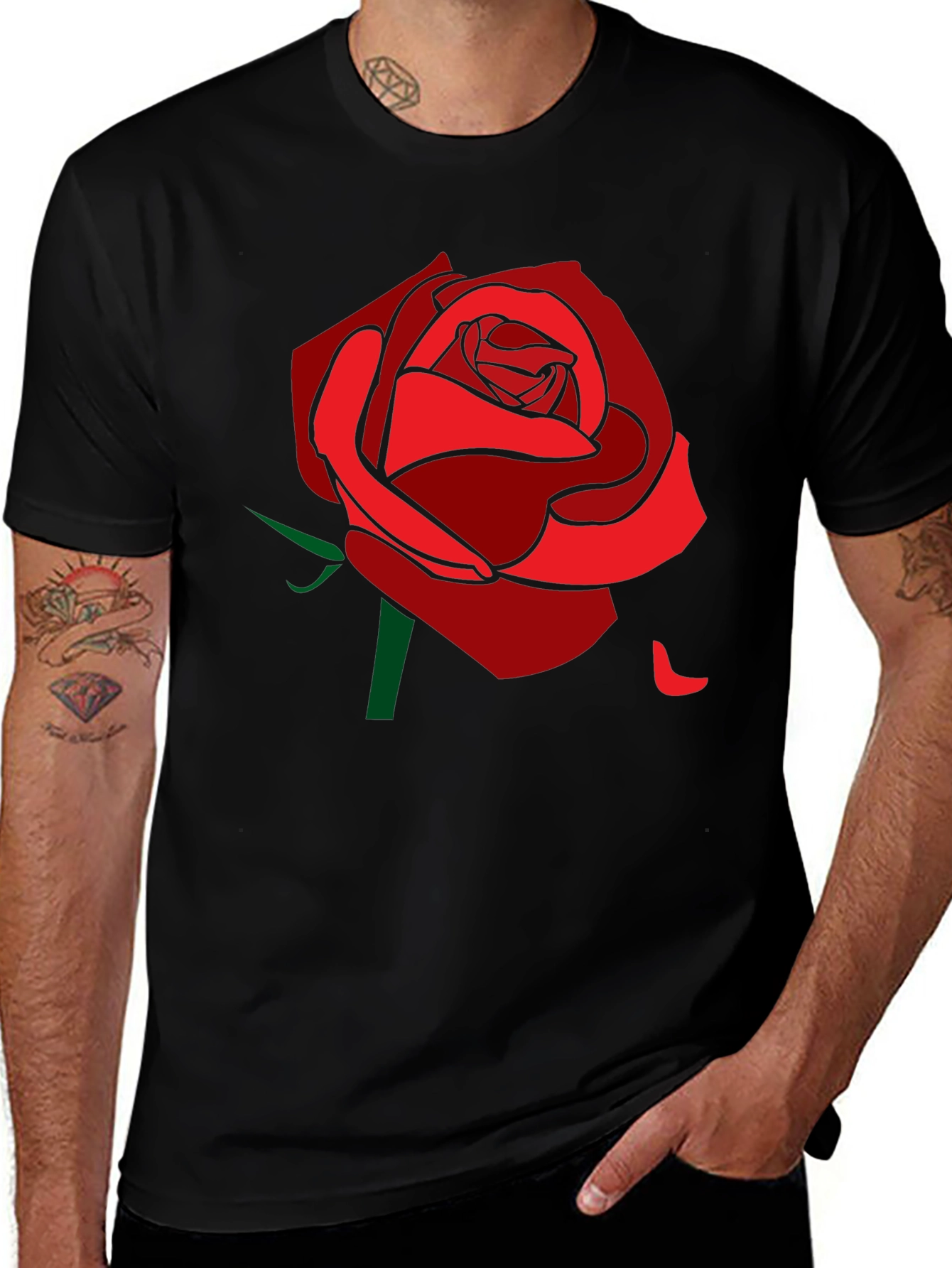Variant 21 of Rose Graphic Tee - Stylish Men's Black T-Shirt