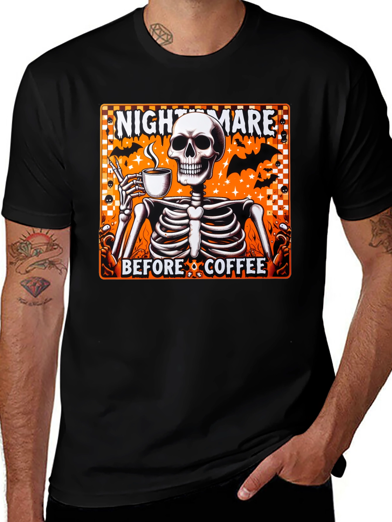 Nightmare Before Coffee T-Shirt - Halloween Skeleton Tee