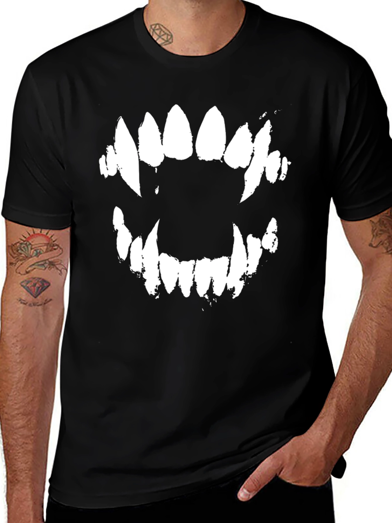 Variant 21 of Monster Teeth Graphic Tee - Black Cotton Blend Shirt