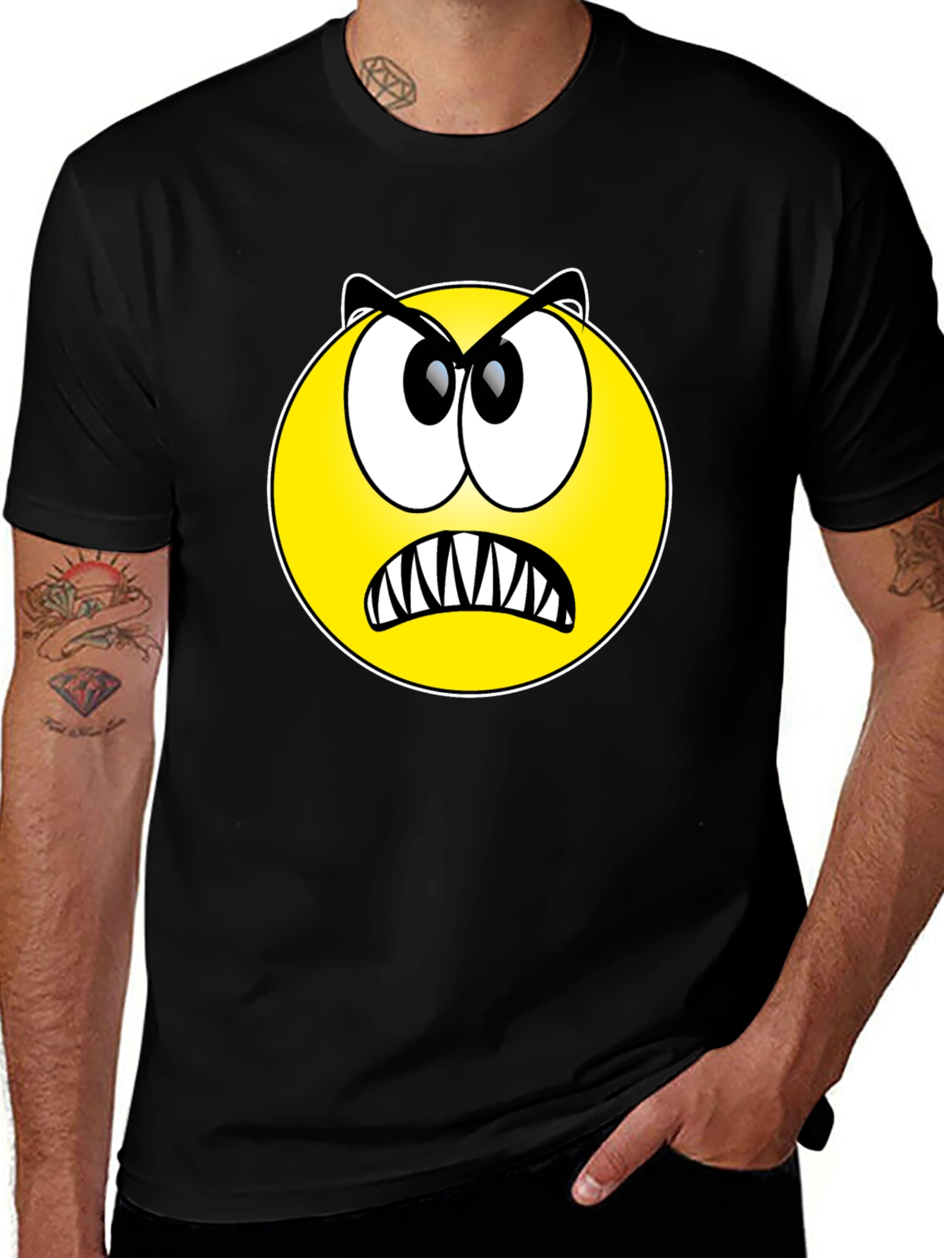 Variant 4 of Angry Emoji Graphic Tee - Black Cotton T-Shirt