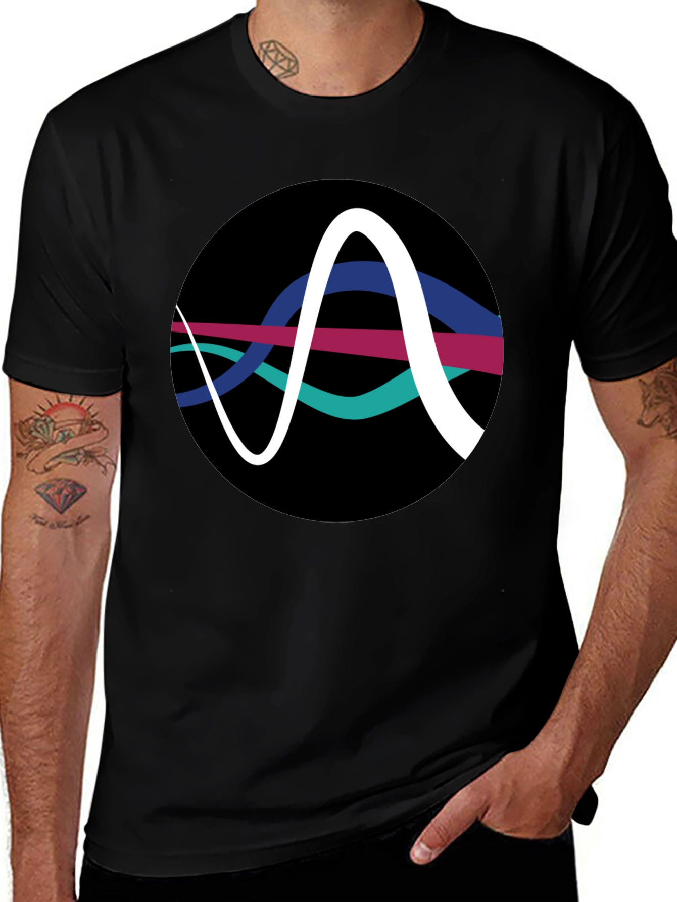Variant 16 of Abstract Wave Graphic Tee - Black Cotton T-Shirt