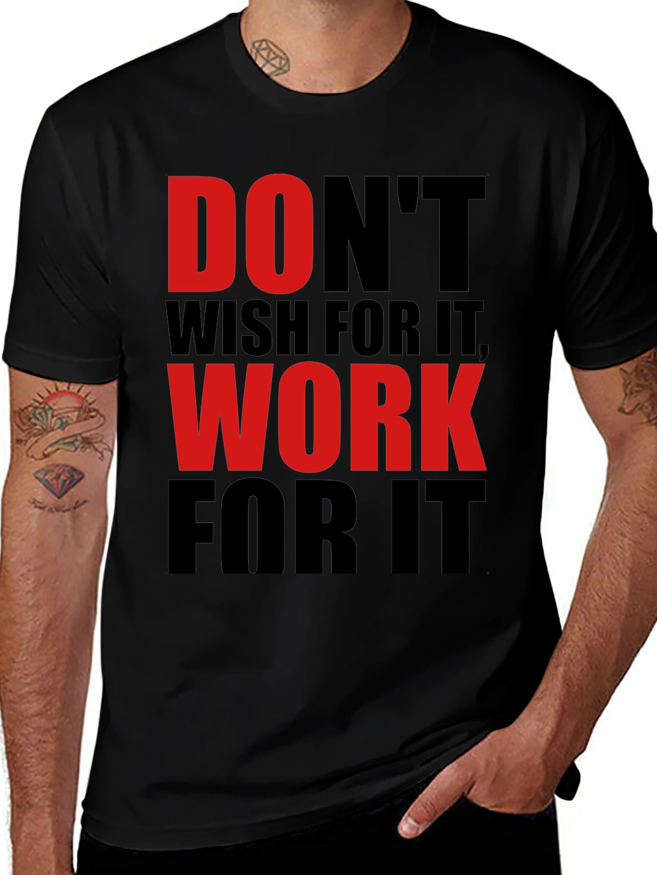Variant 11 of Motivational Workout T-Shirt: Don't Wish, Work!