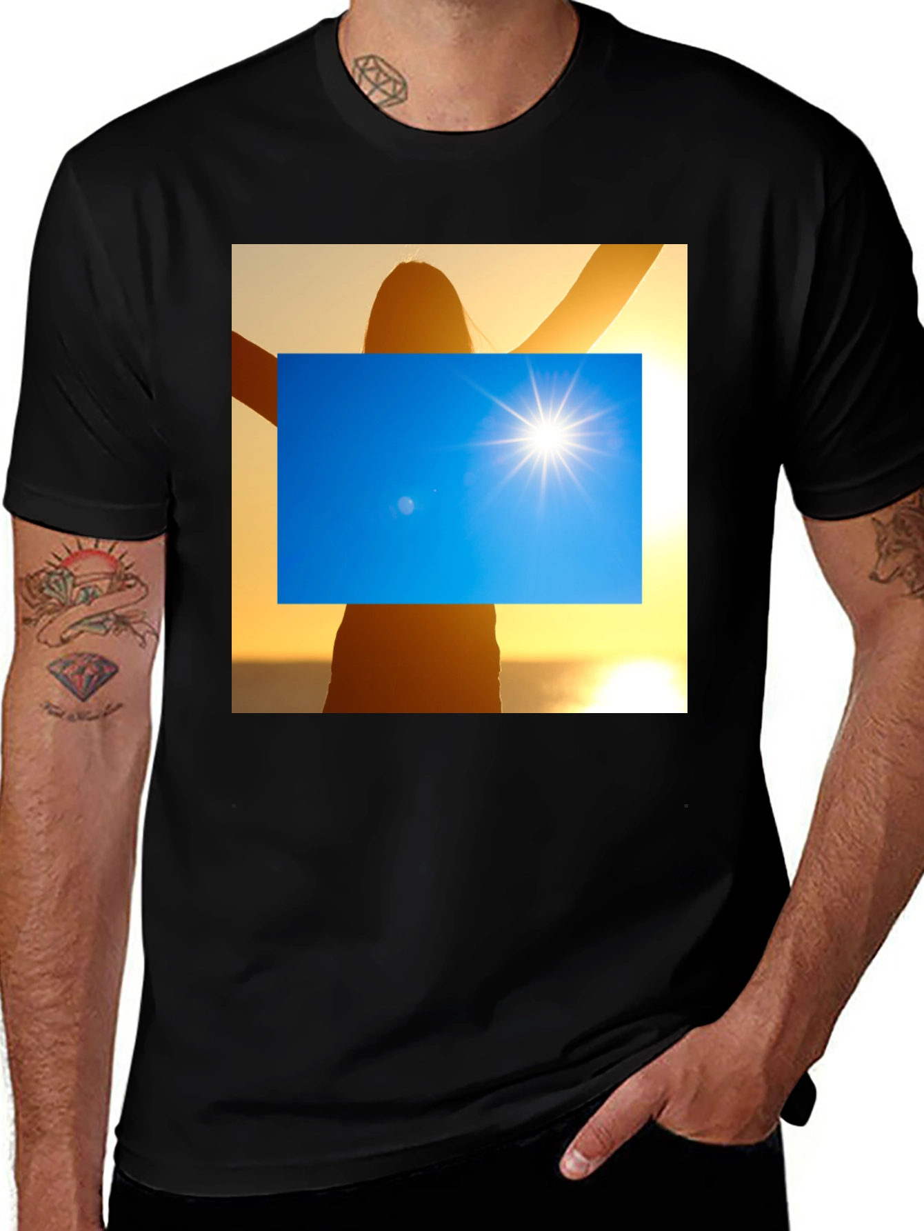 Variant 30 of Black T-Shirt - Silhouette and Sunshine Graphic Tee