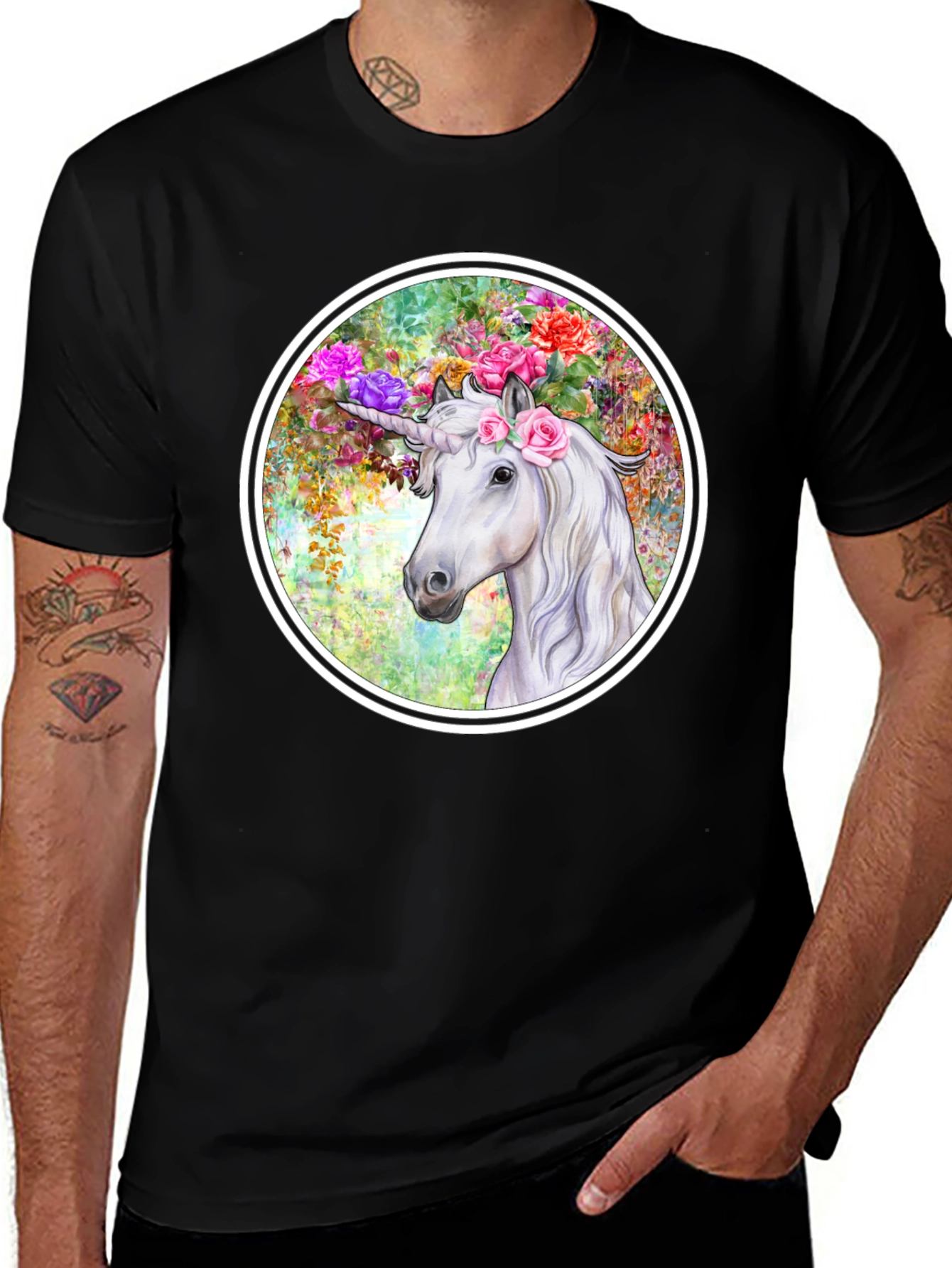 Variant 10 of Unicorn Floral T-Shirt - Fantasy Graphic Tee