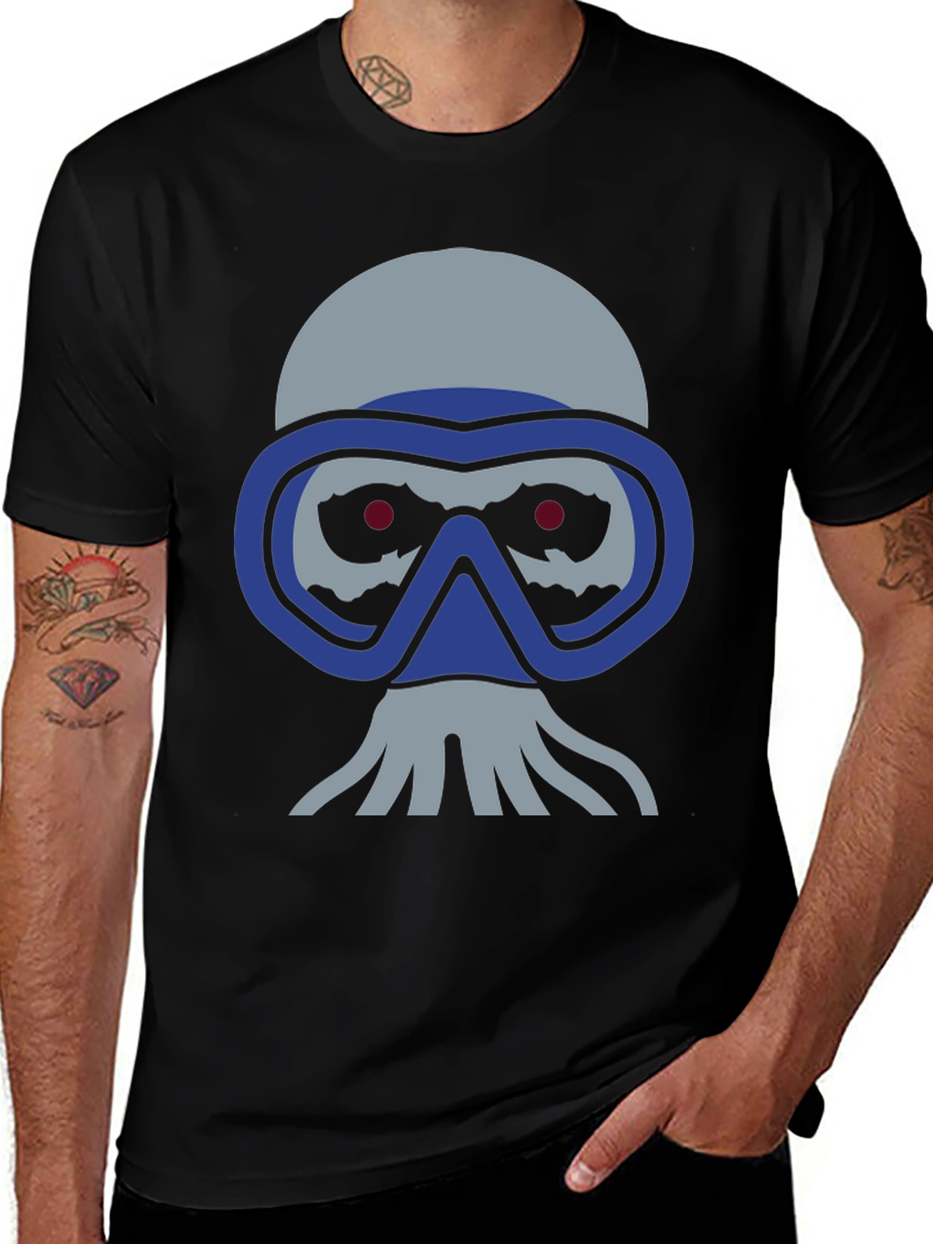 Variant 16 of Diver Skull Graphic Tee - Black