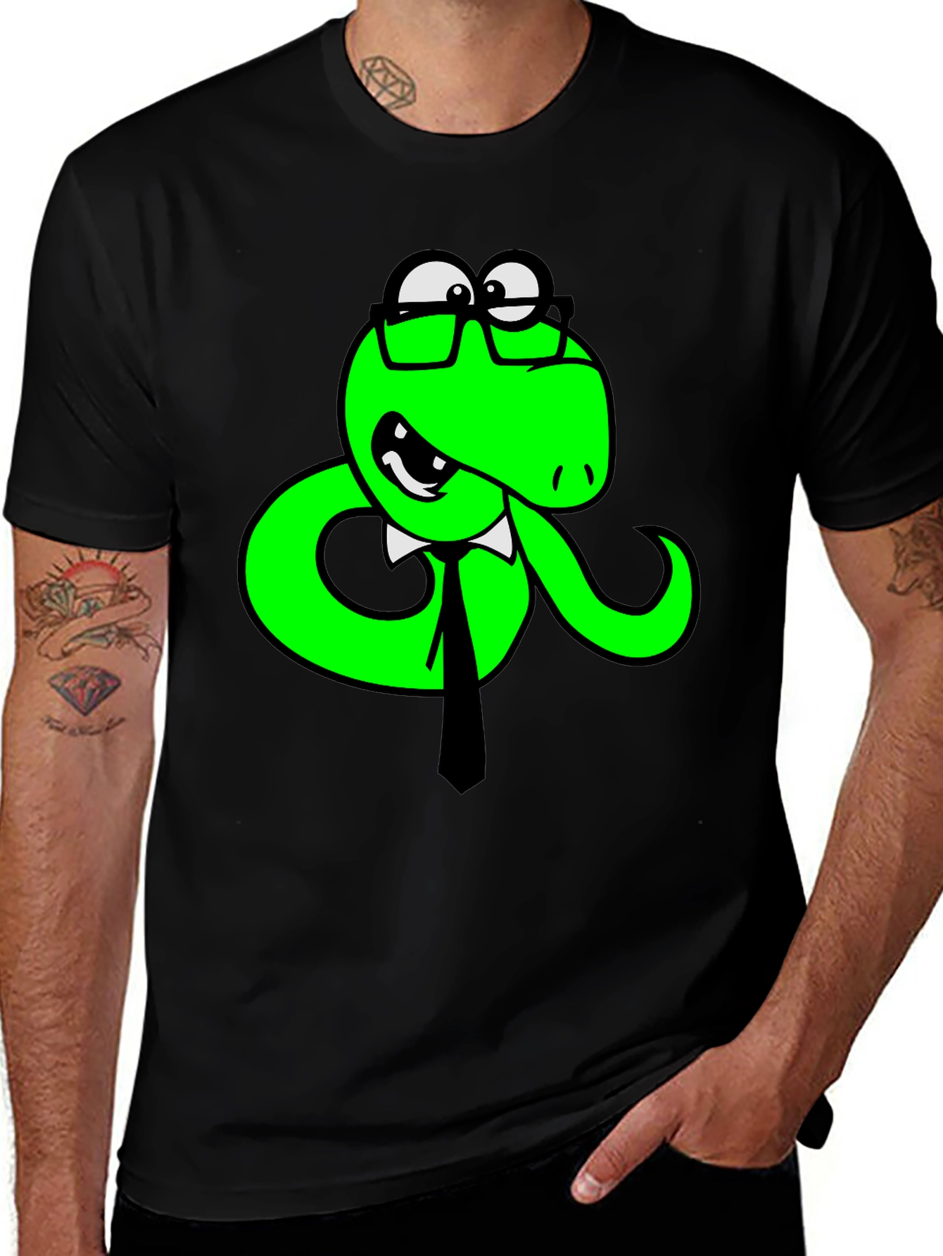 Black Funny Snake with Glasses Black T-Shirt main image