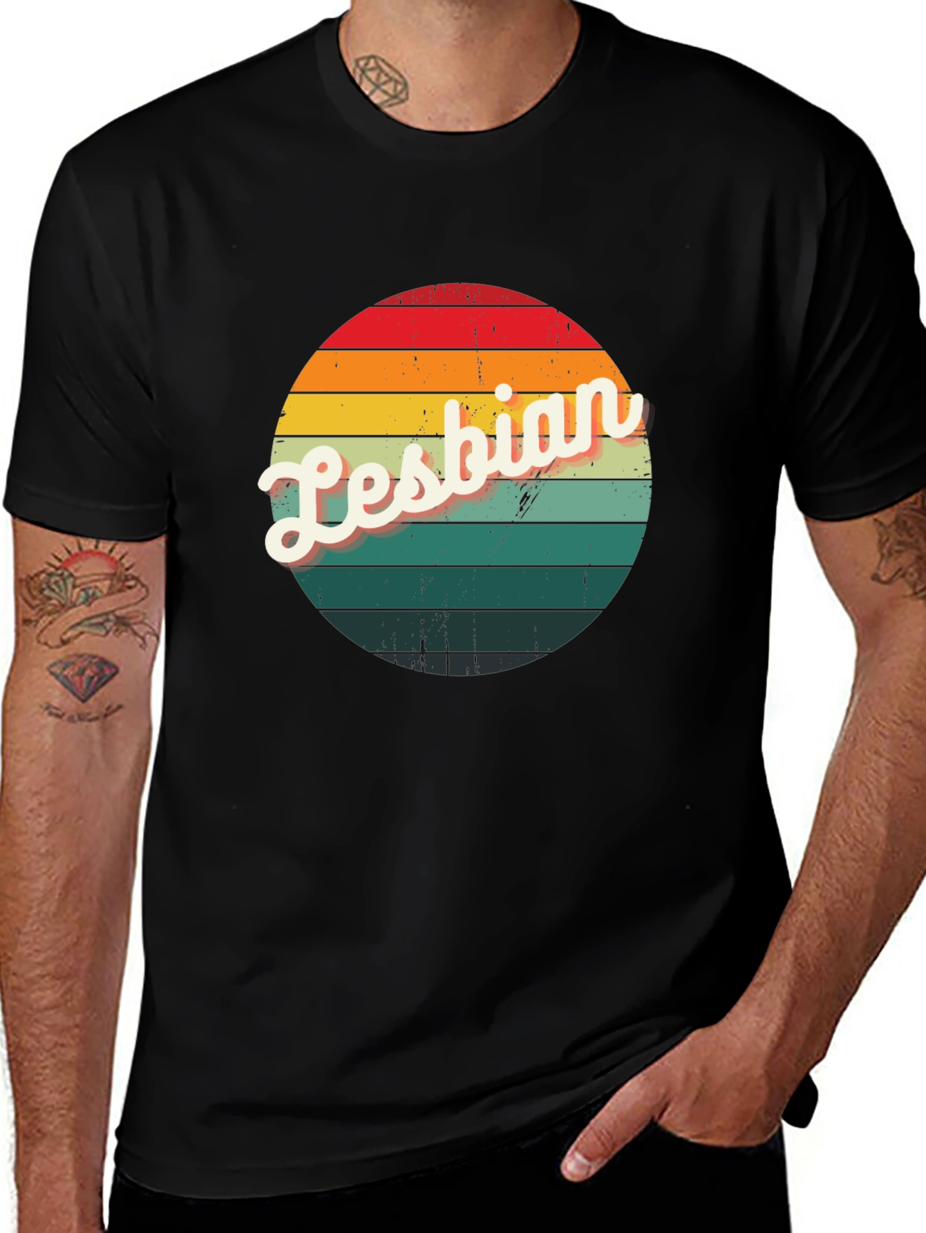 Retro Lesbian Pride T-Shirt - Black Crew Neck